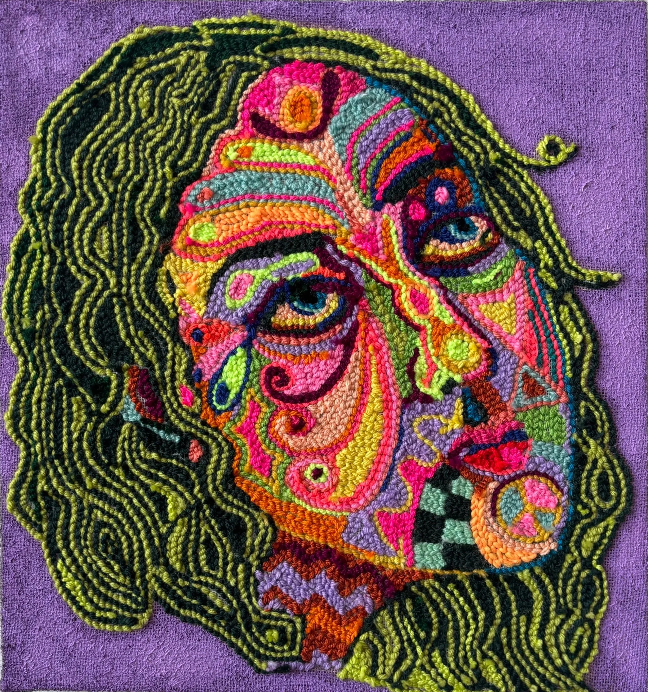 Liv Aanrud|Hi Low|2025|Hand Punched Yarn and Acrylic on Monkscloth|16x15 Inches