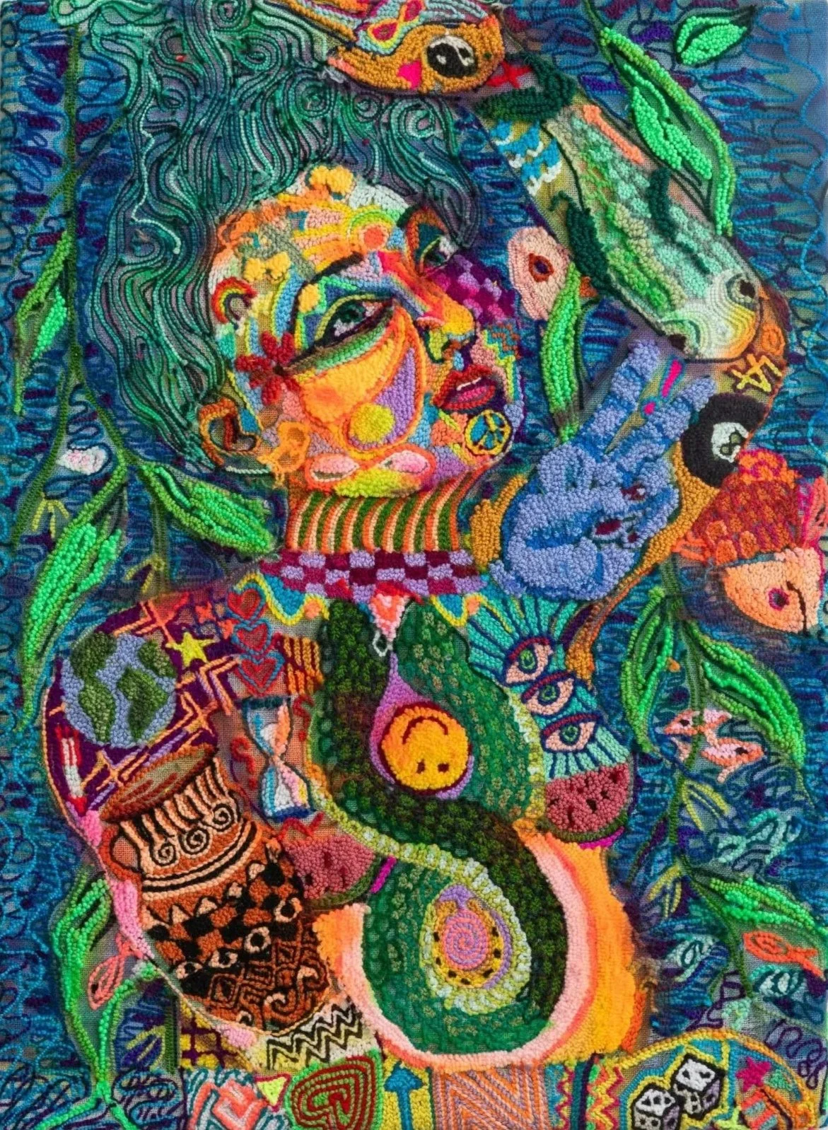 Liv Aanrud|Cold Plunge|2025|Hand Punched Yarn and Acrylic on Monkscloth|38x28 Inches