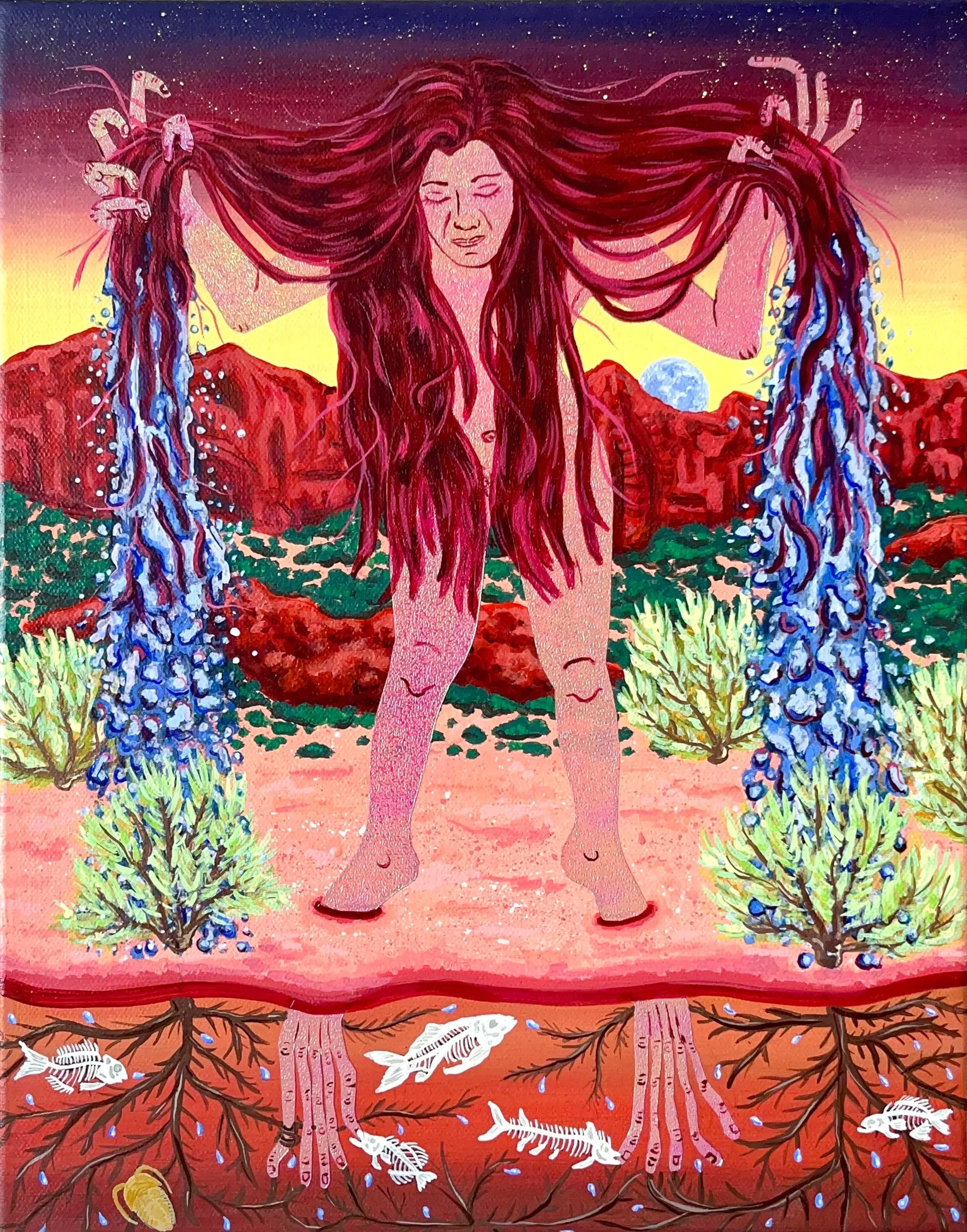 Julia Curran|Of Milky Bone and Motes of Dust|2023|Acrylic and Collage on Canvas|14x11 Inches