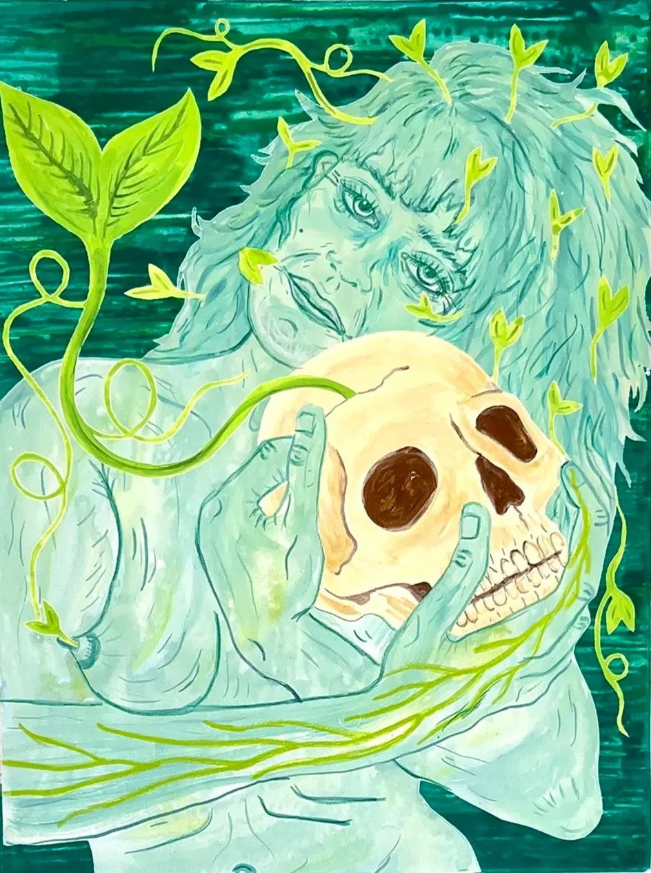 Julia Curran|Keeper of the Seed (green)|2025|Monoprint on Paper|15x11 Inches
