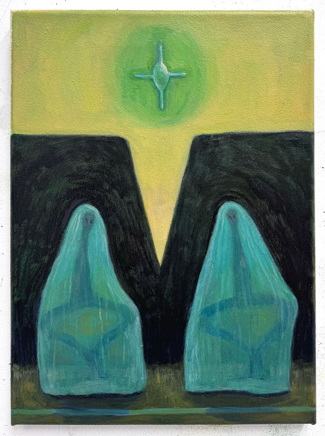 Amy Talluto|Green Star and Veiled Figures|2026|Oil on Canvas|16x12 Inches