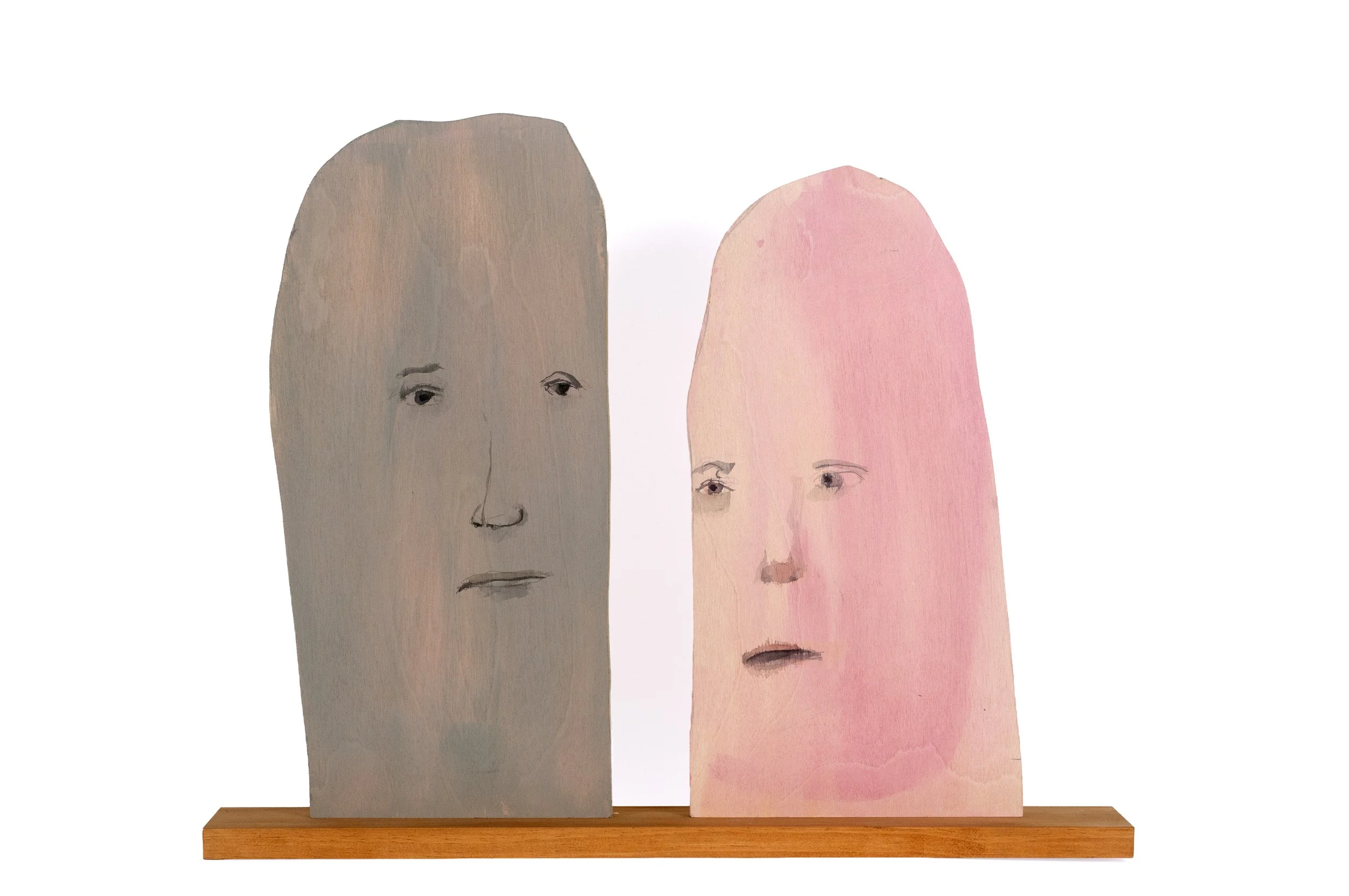 Jon Huck|Two Heads|2025|Mixed Media on Wood|18x22 Inches