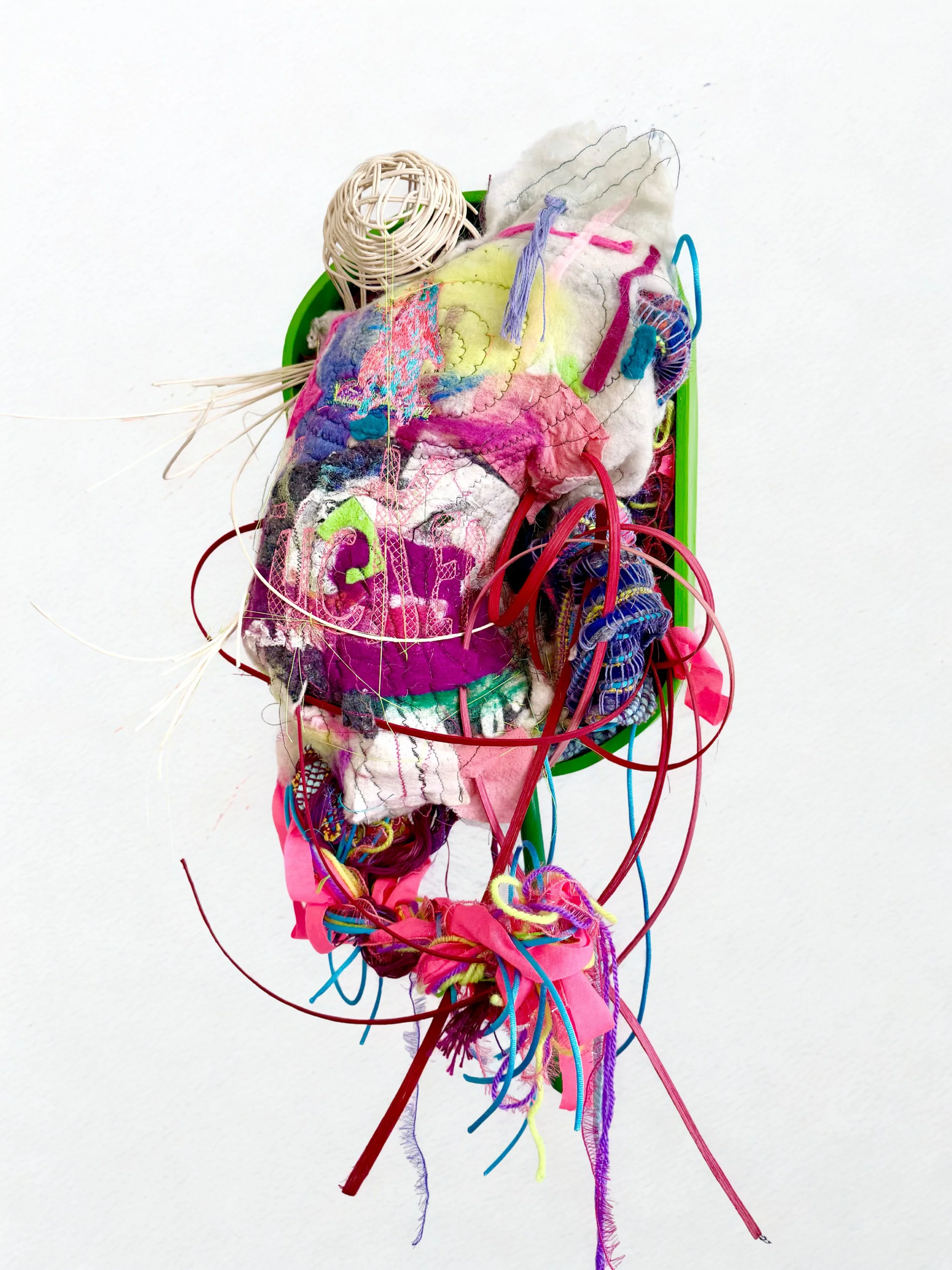 Emily Silver|Side Pony|2026|Wood, reed, cotton, wool, acrylic, embroidery|20x16x8 Inches