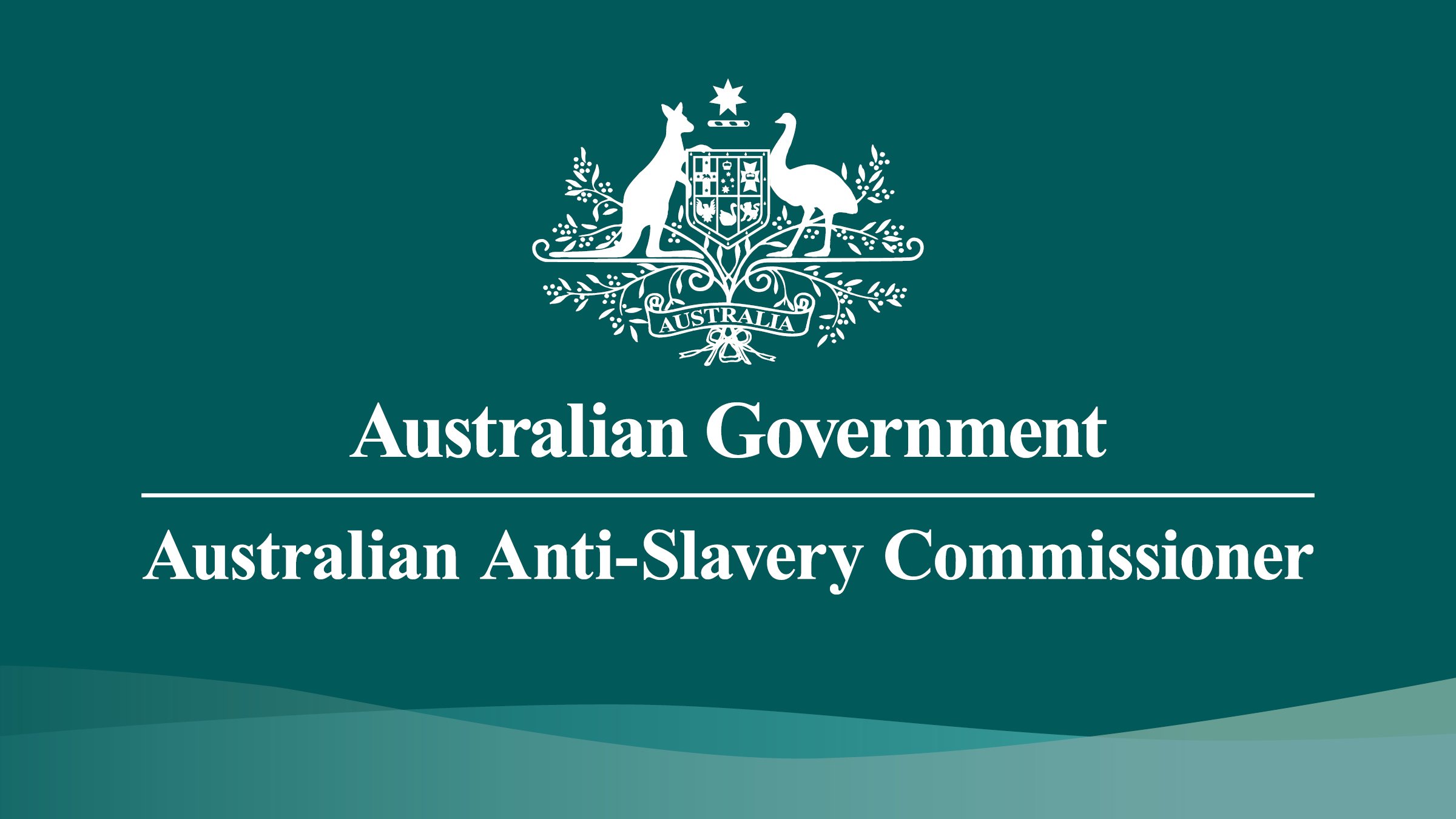 Official Australian Government sign with crest, text reading 'Australian Government' and 'Australian Anti-Slavery Commissioner'.
