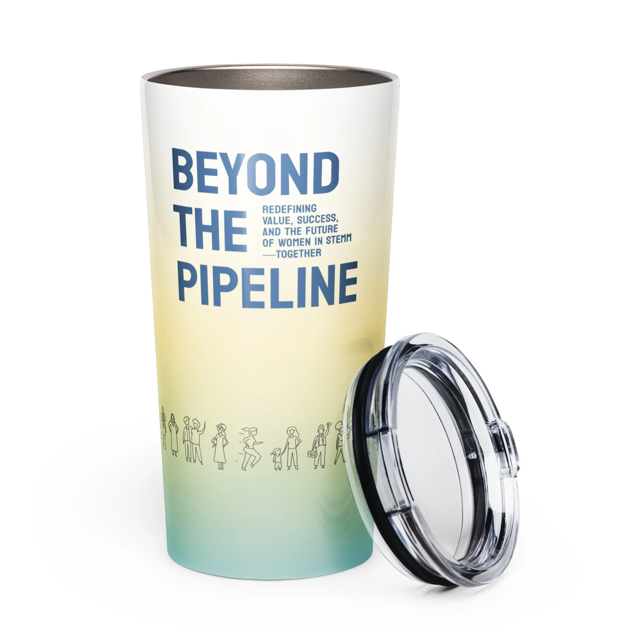 Women Don't Quit. We Pivot. Tapered stainless steel tumbler (Blue)