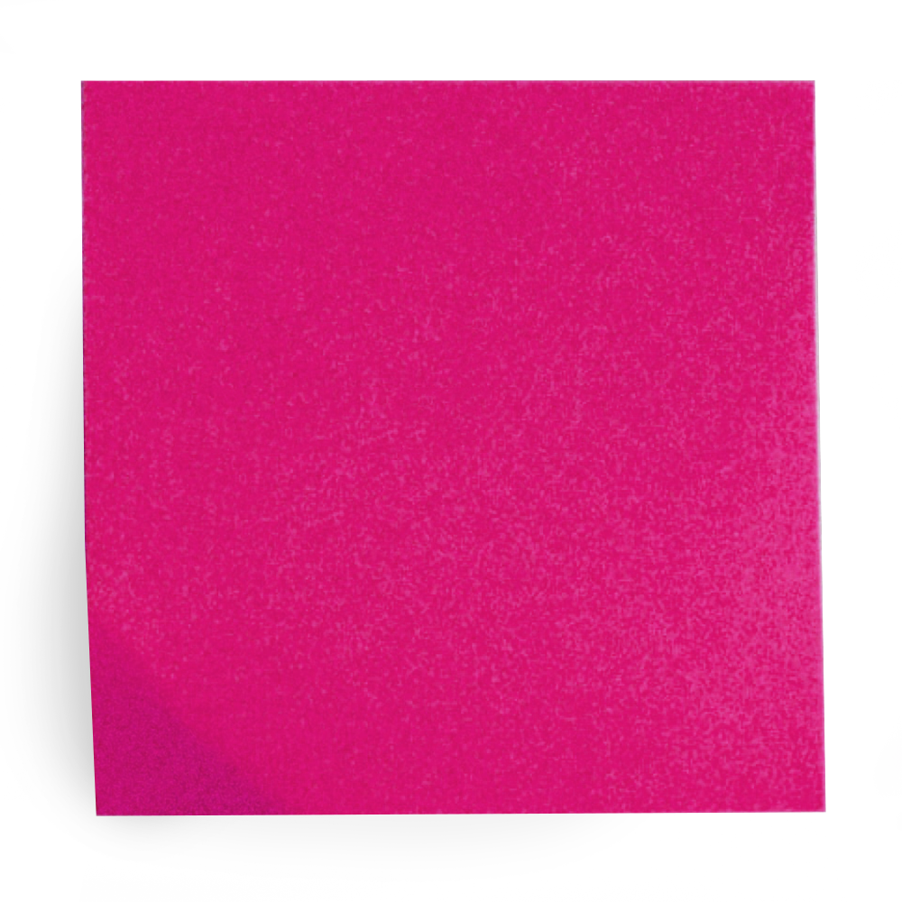 Pink glittery square on a dark surface with a gray background.