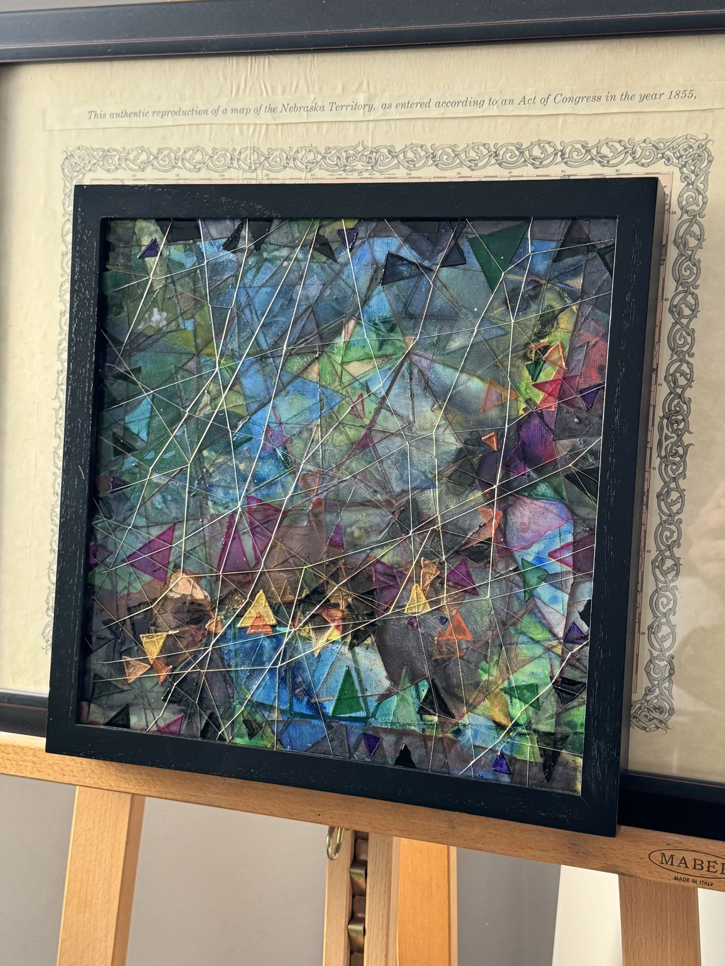 CORNELIA’S LAMENT, 2025, 12”x12”, Acrylic, Watercolor and String on Canvas, Side.