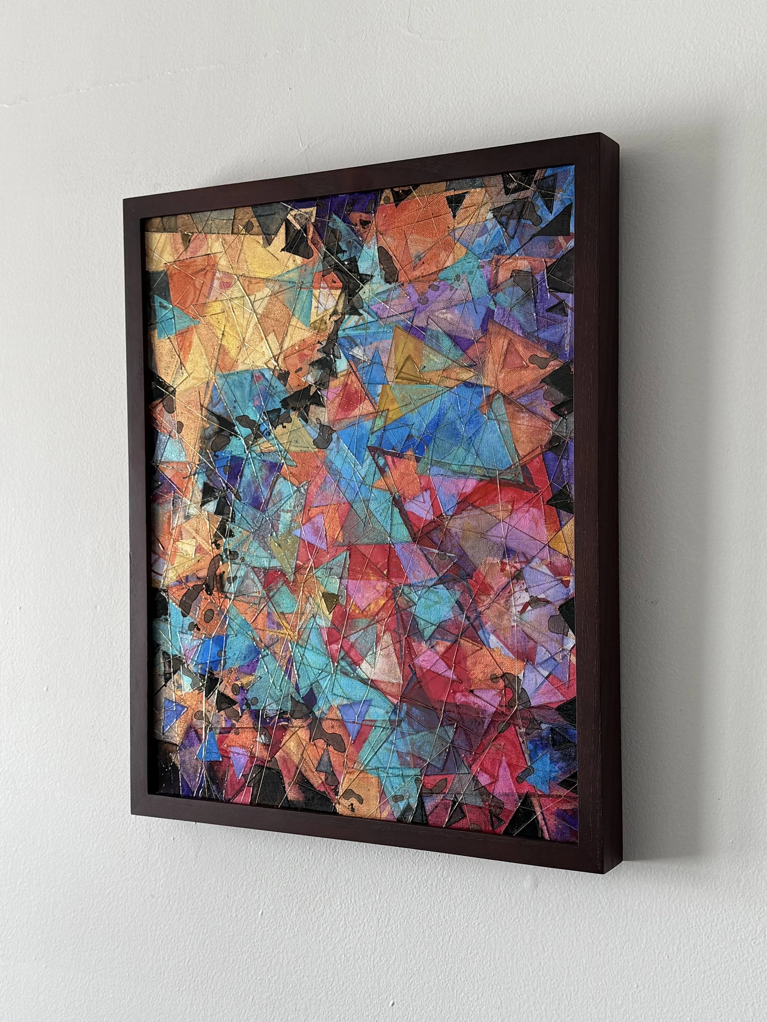 CLEOPATRA’S PASSION, 2025, 16”x20”, Acrylic, Watercolor and String on Canvas, Side.