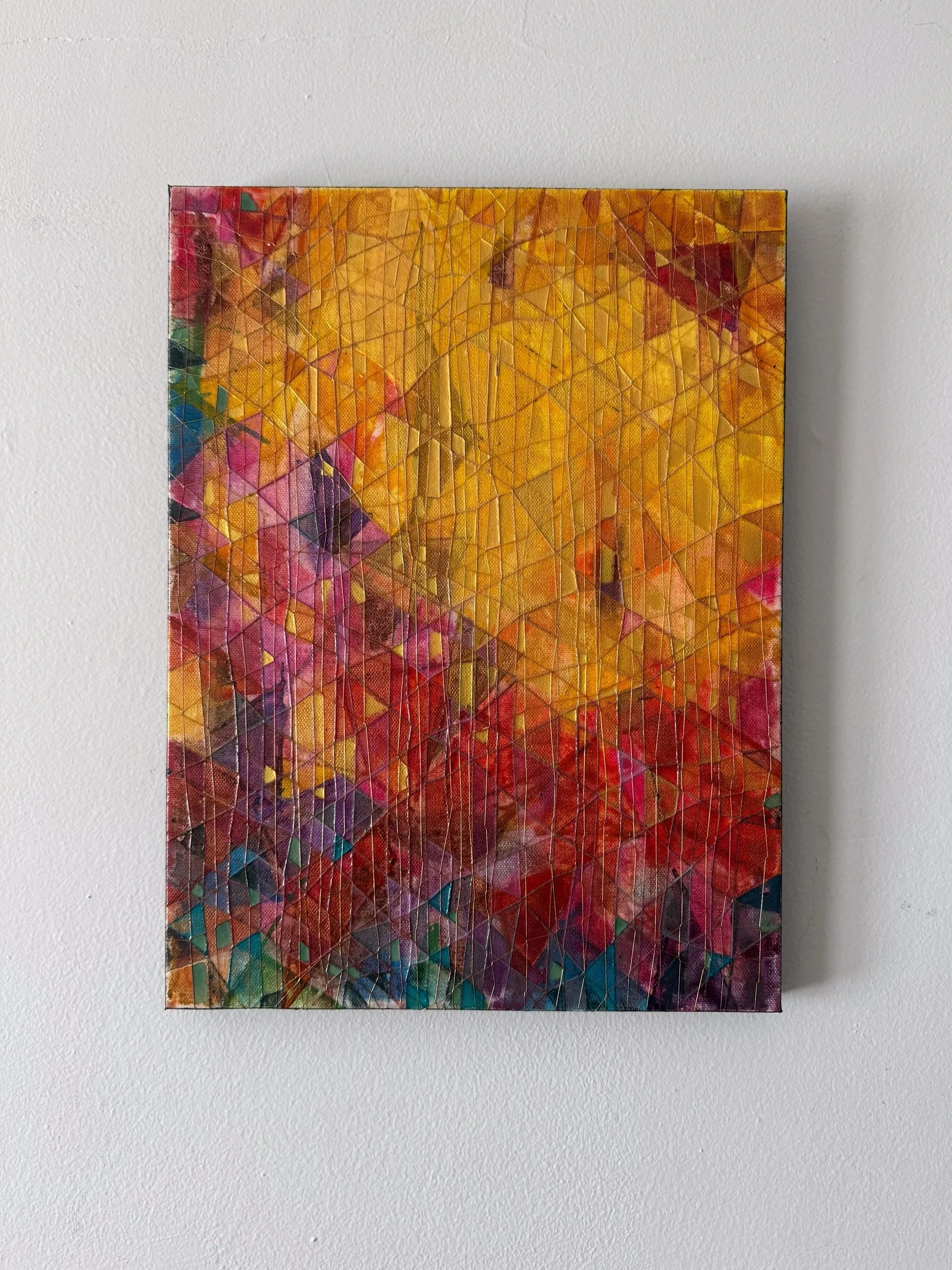VENEROR, 2026, 12”x16”, Acrylic, Watercolor & String on Canvas, Front.