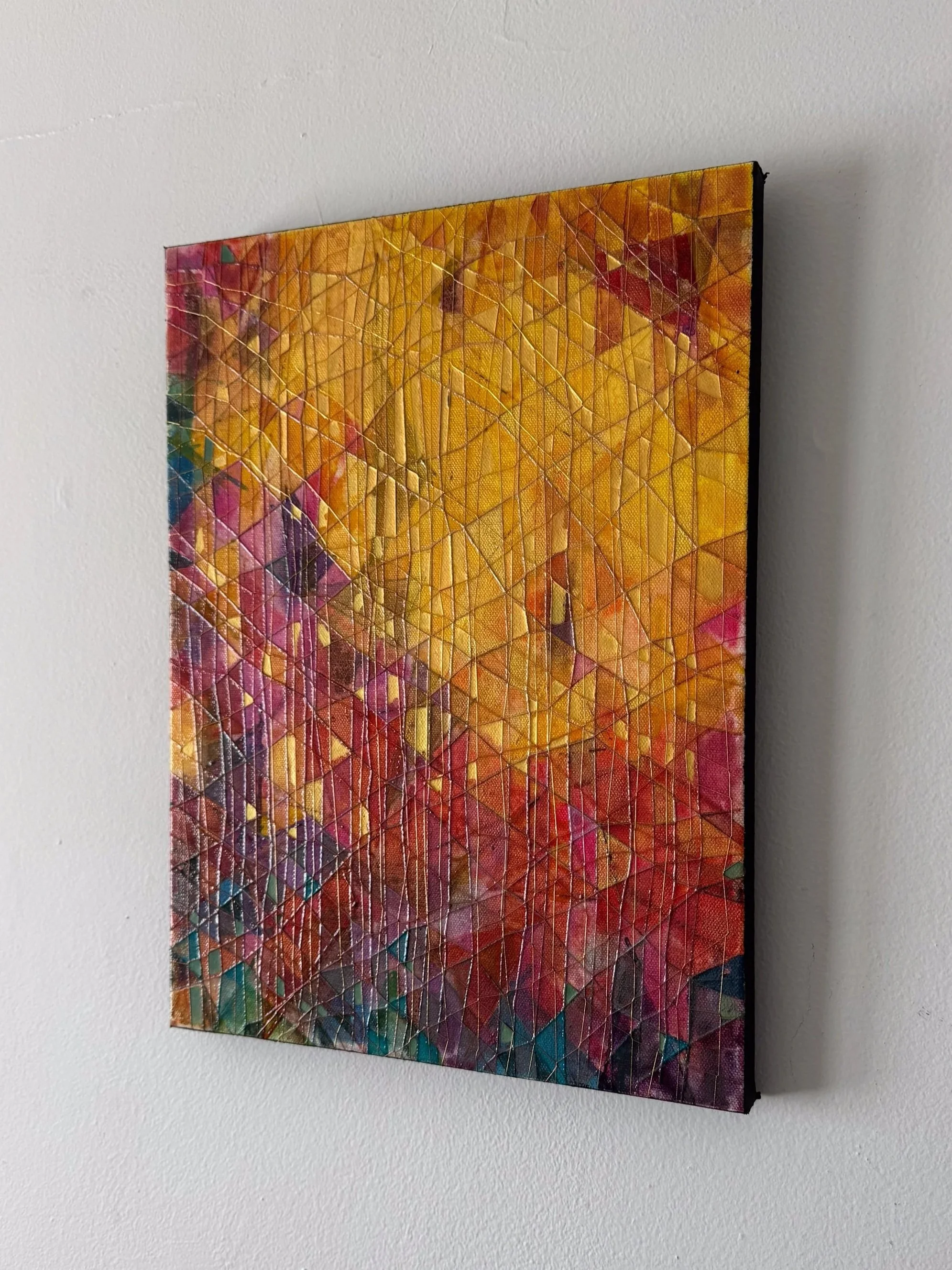 VENEROR, 2026, 12”x16”, Acrylic, Watercolor & String on Canvas, Side.