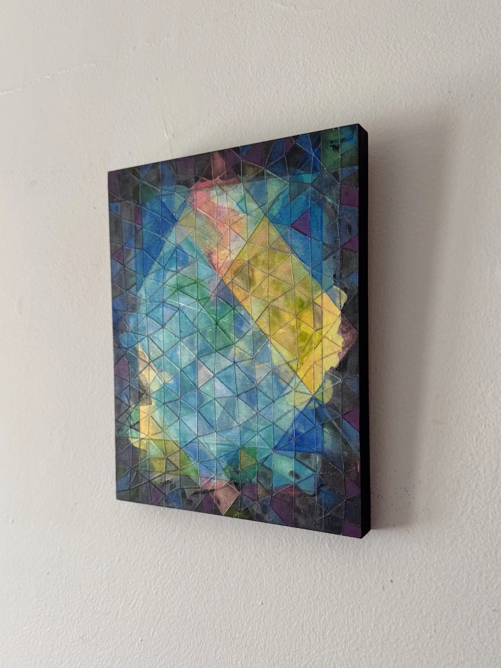 FACTI ADAMANTINO, 2026, 8”x10”, Acrylic and Watercolor on Wood, Side.