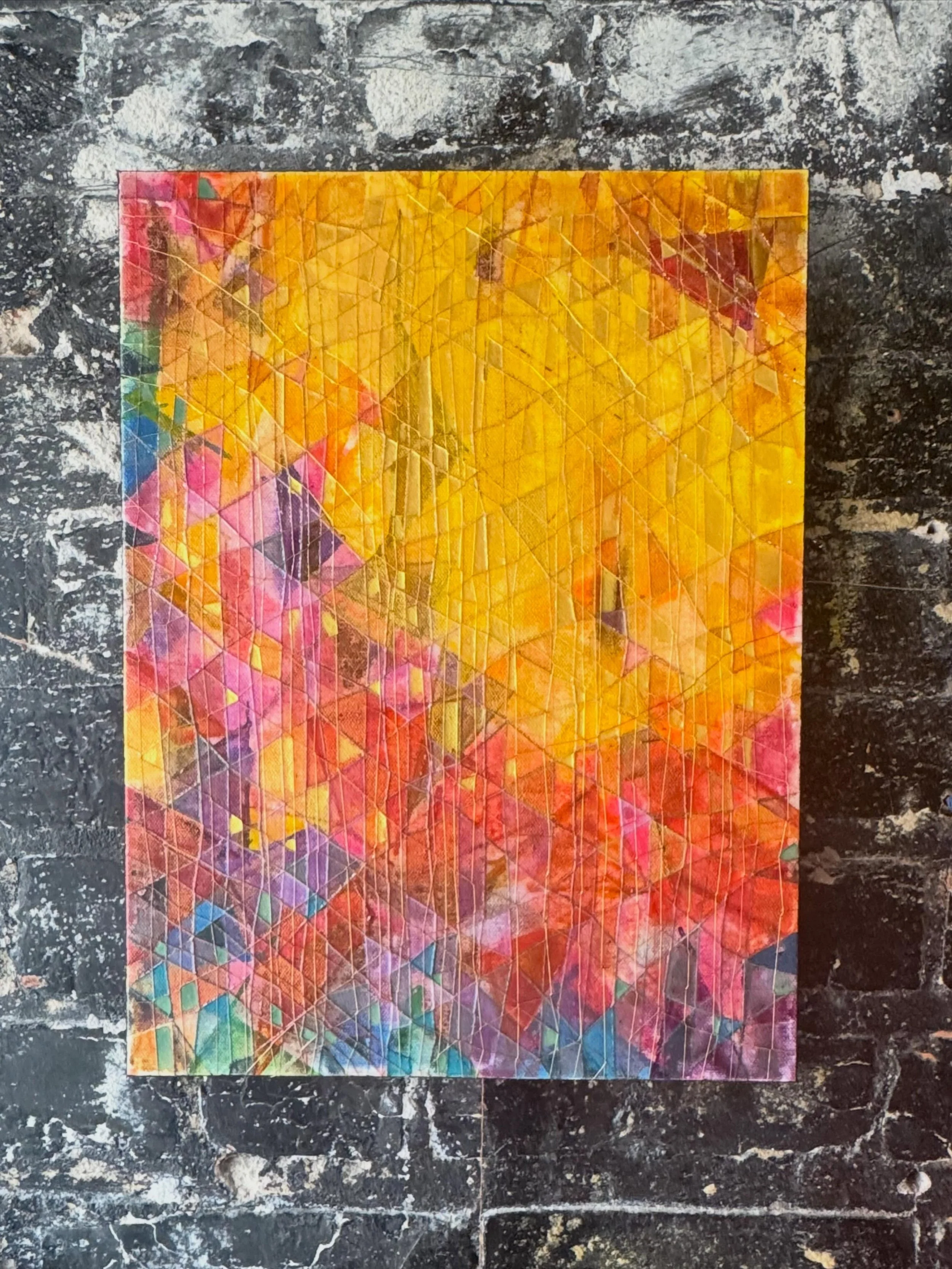 VENEROR, 2026, 12&rdquo;x16&rdquo;, Acrylic, Watercolor &amp; String on Canvas.