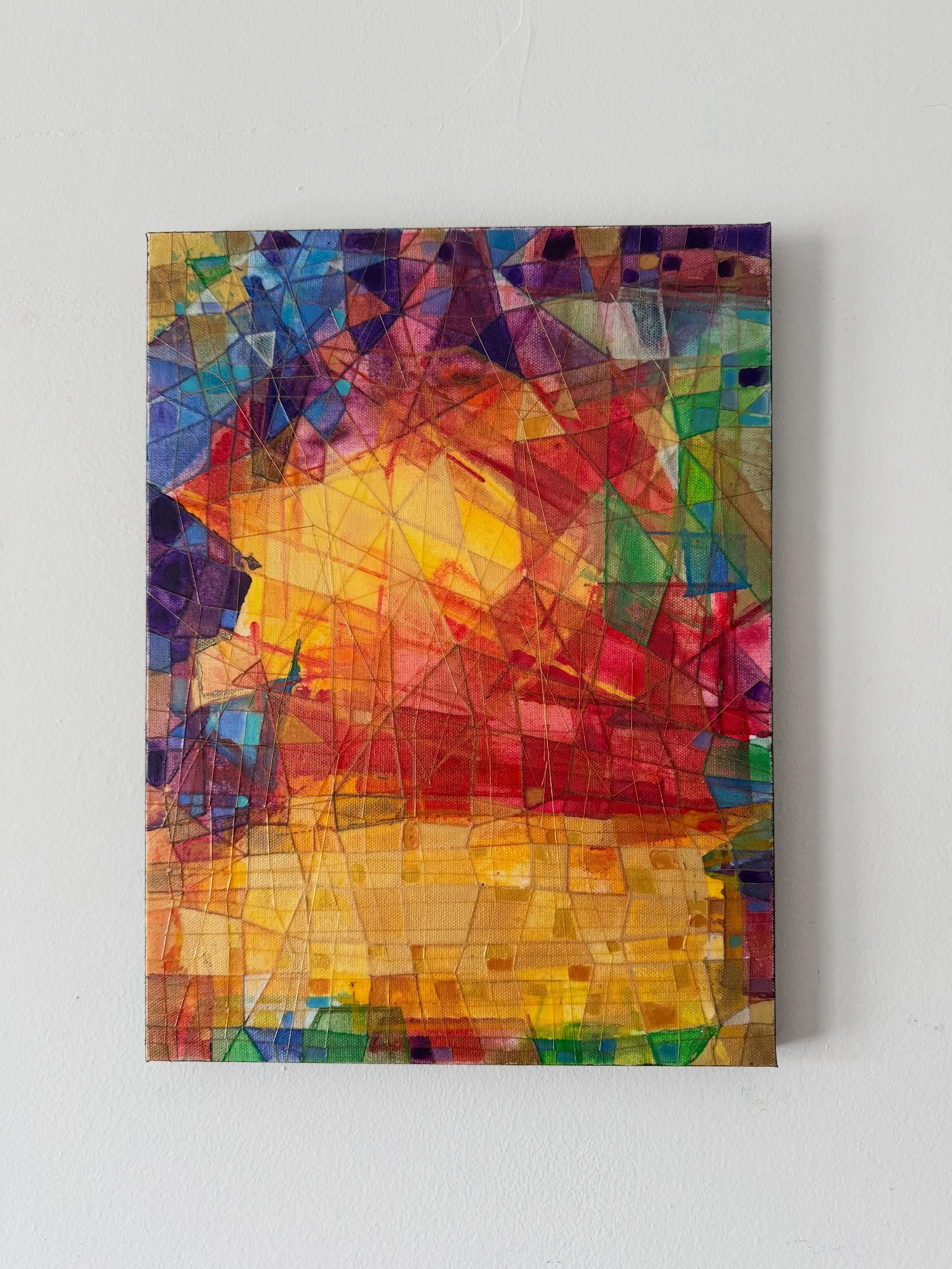 PERURO, 2026, 12&rdquo;x16&rdquo;, Acrylic, Watercolor &amp; String on Canvas.