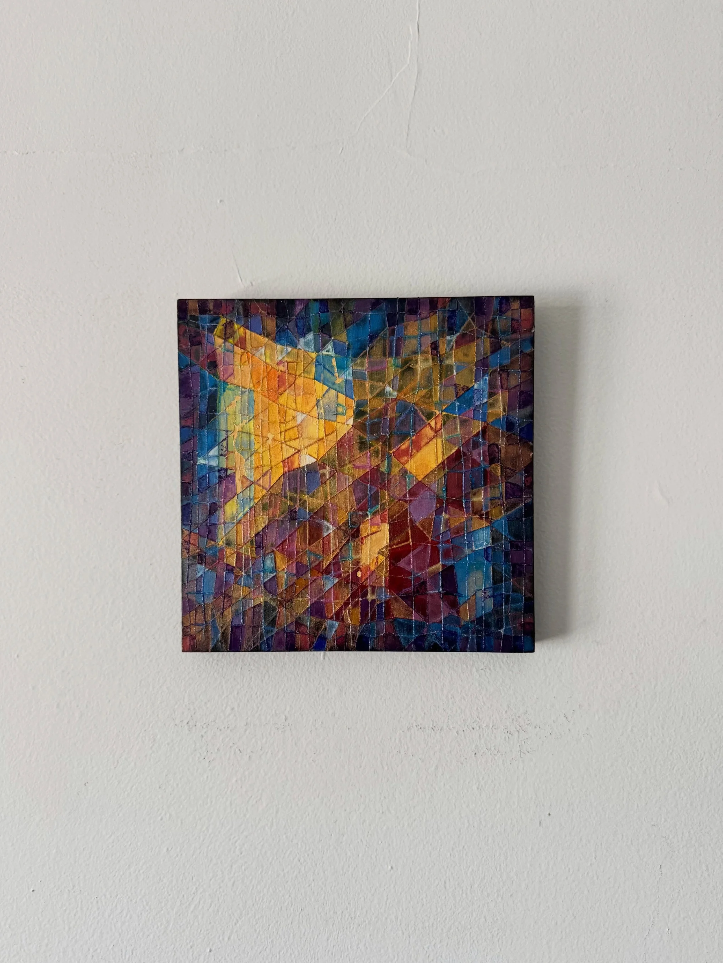 CONLATUS, 2026, 8&rdquo;x8&rdquo;, Acrylic and Watercolor on Wood.