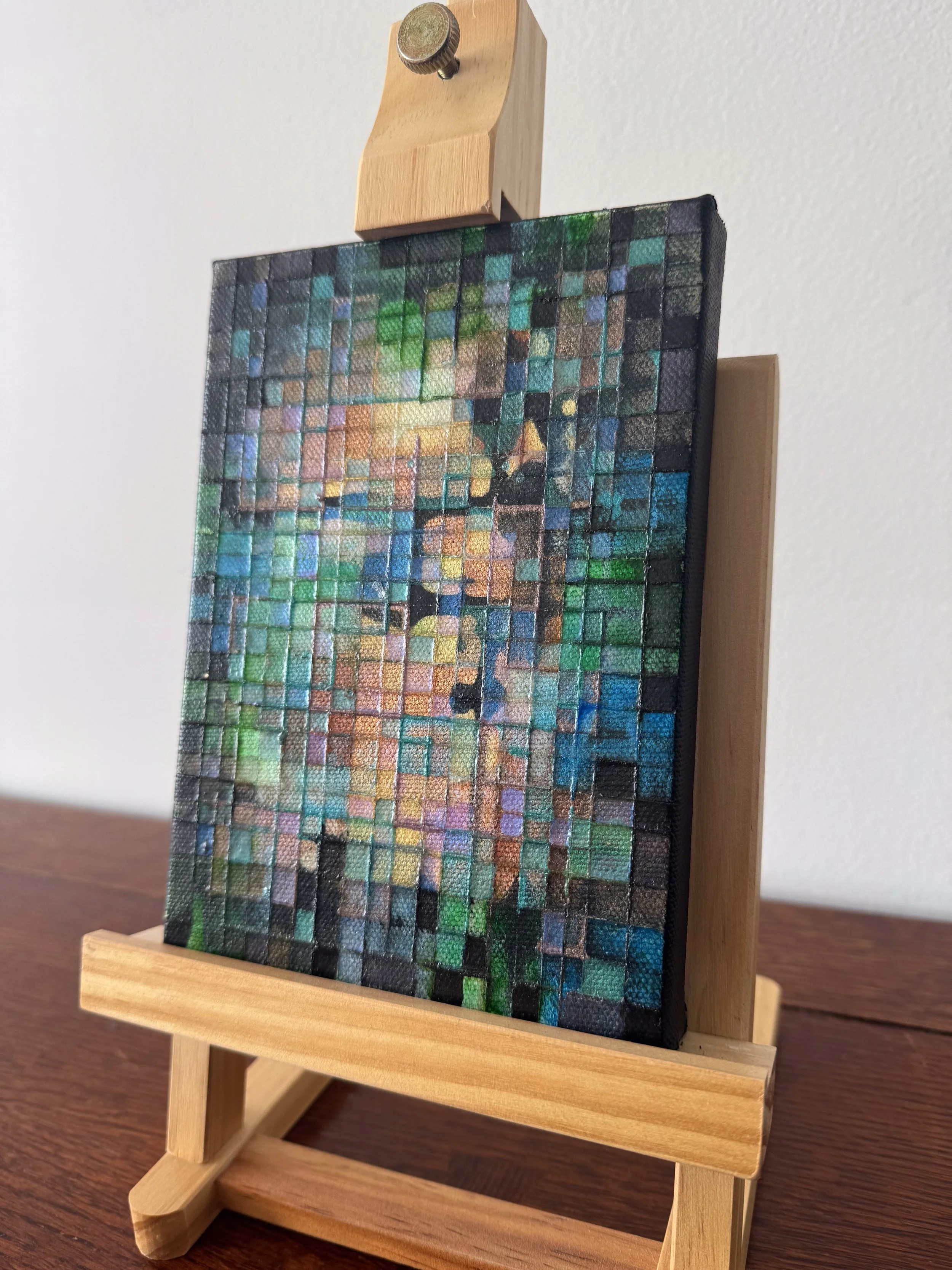 EMERITUS, 2025, 5”x7”, Acrylic and Watercolor on Canvas, Side.
