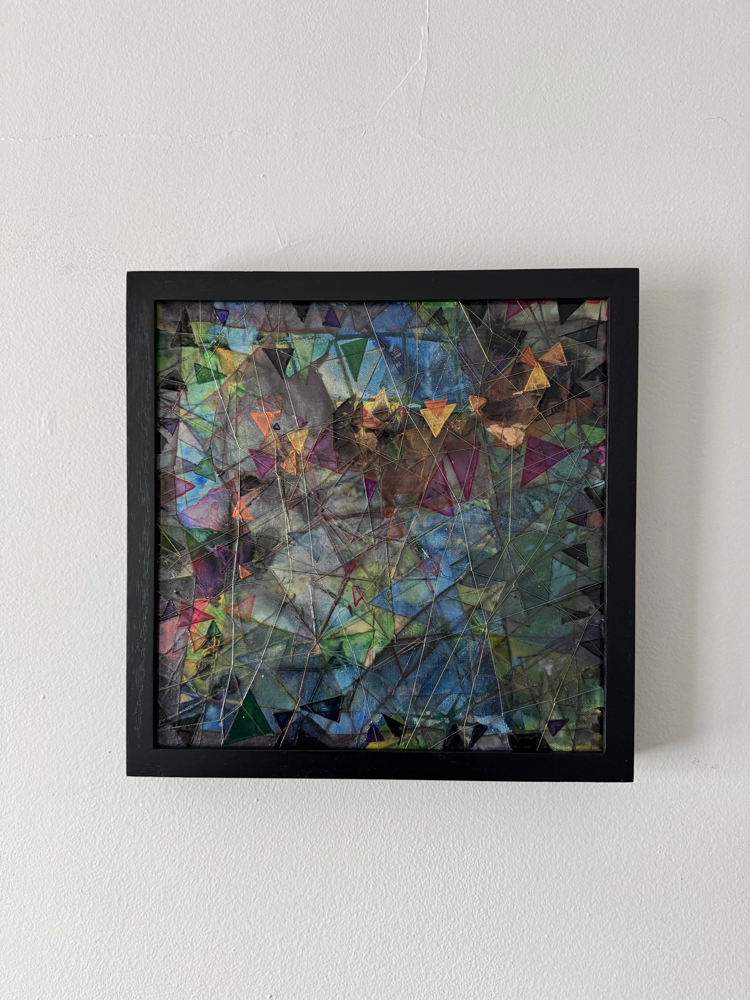 CORNELIA’S LAMENT, 2025, 12”x12”, Acrylic, Watercolor and String on Canvas, Front.