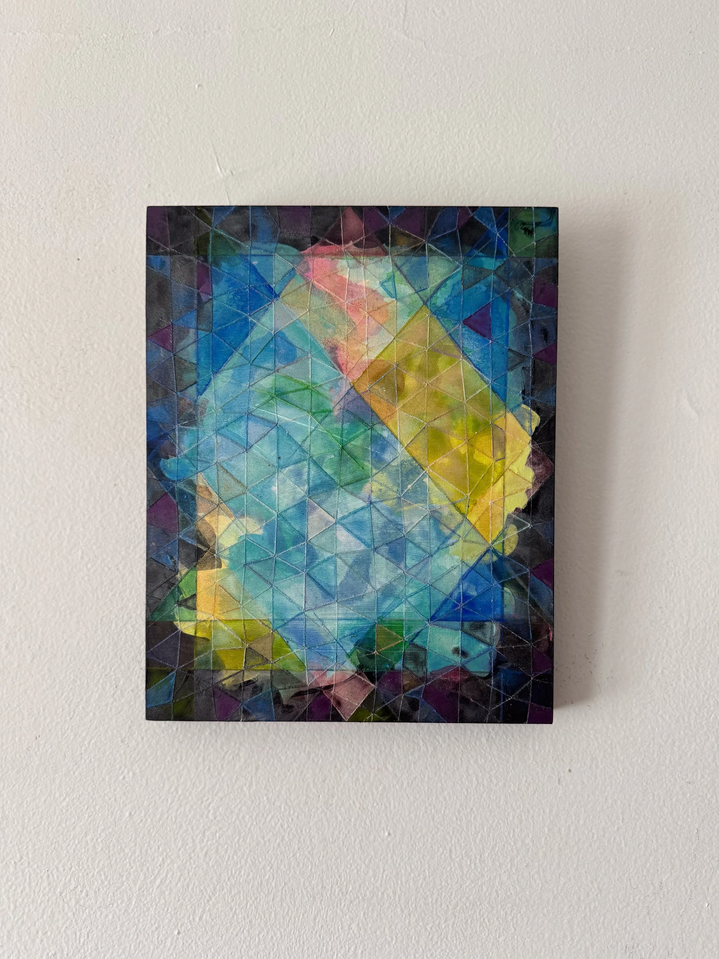 FACTI ADAMANTINO, 2026, 8”x10”, Acrylic and Watercolor on Wood, Front.