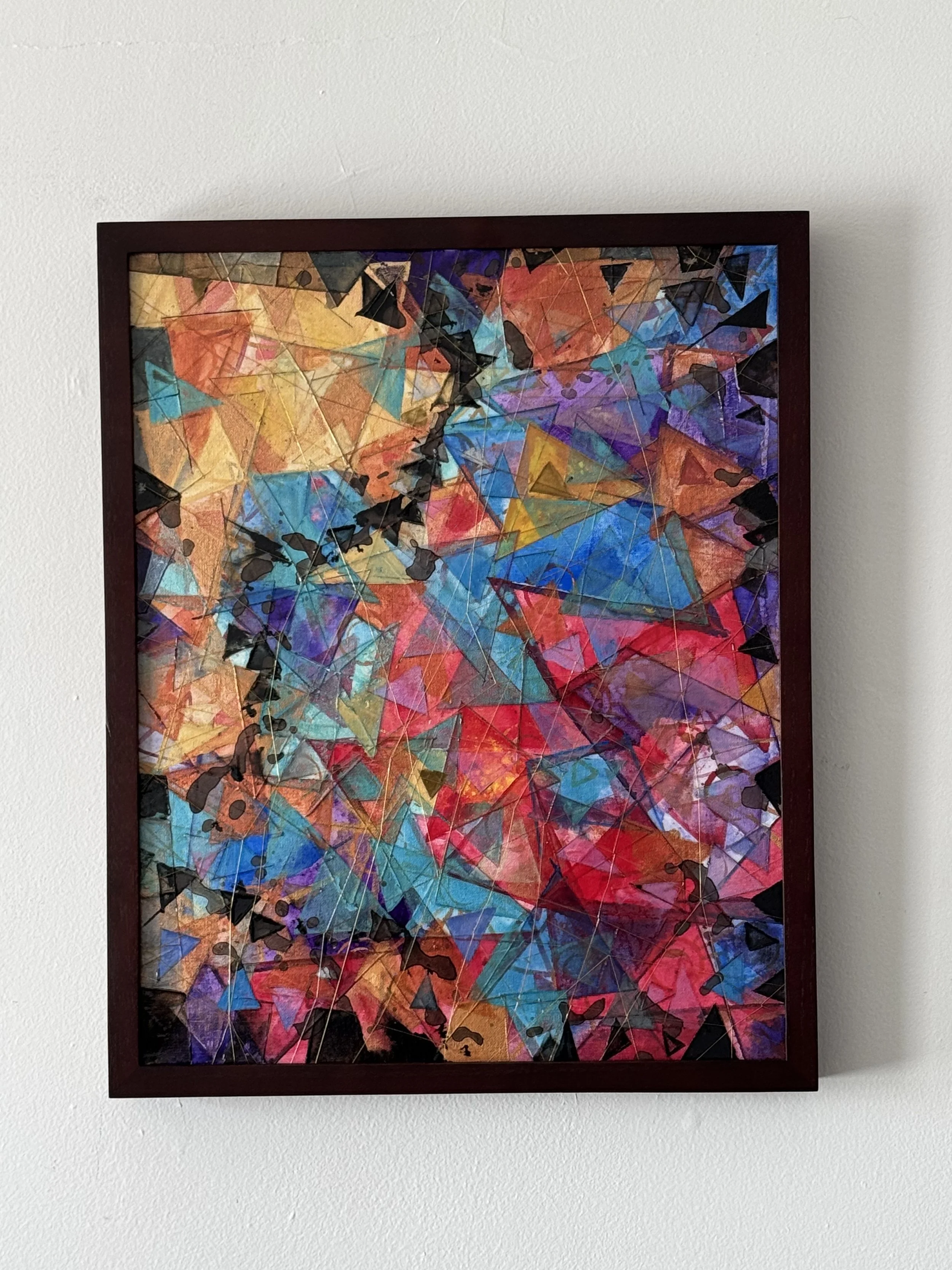 CLEOPATRA’S PASSION, 2025, 16”x20”, Acrylic, Watercolor and String on Canvas, Front.