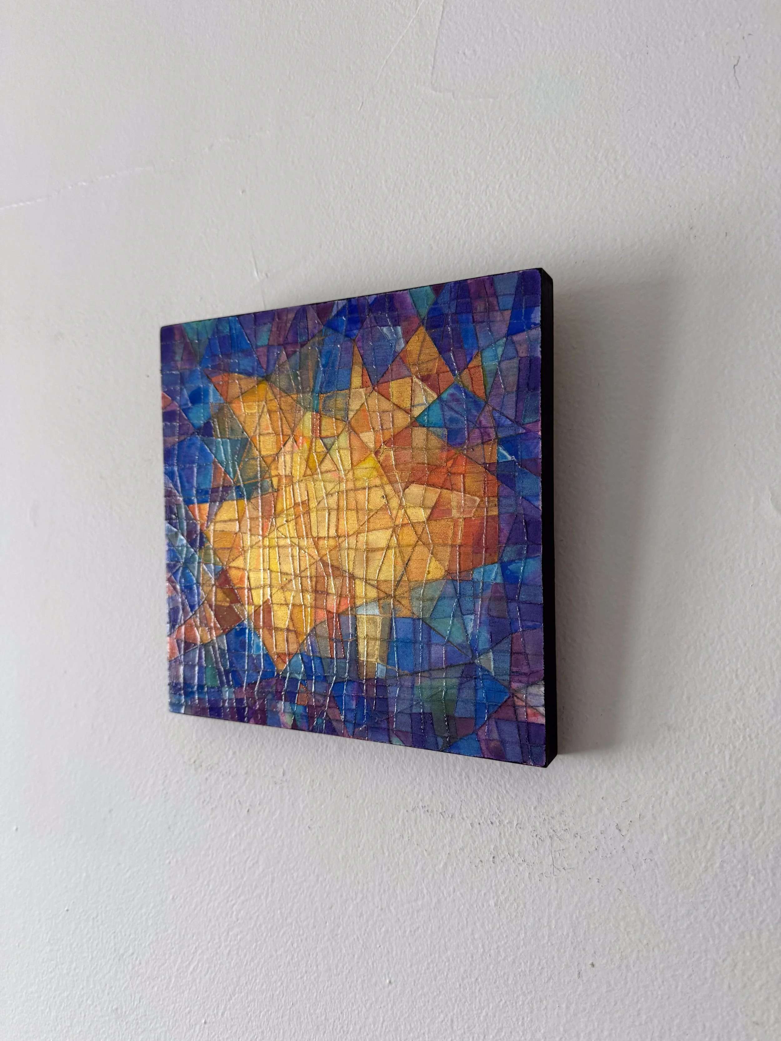 PISCIS AUREUS, 2026, 8”x8”, Acrylic and Watercolor on Wood, Side.