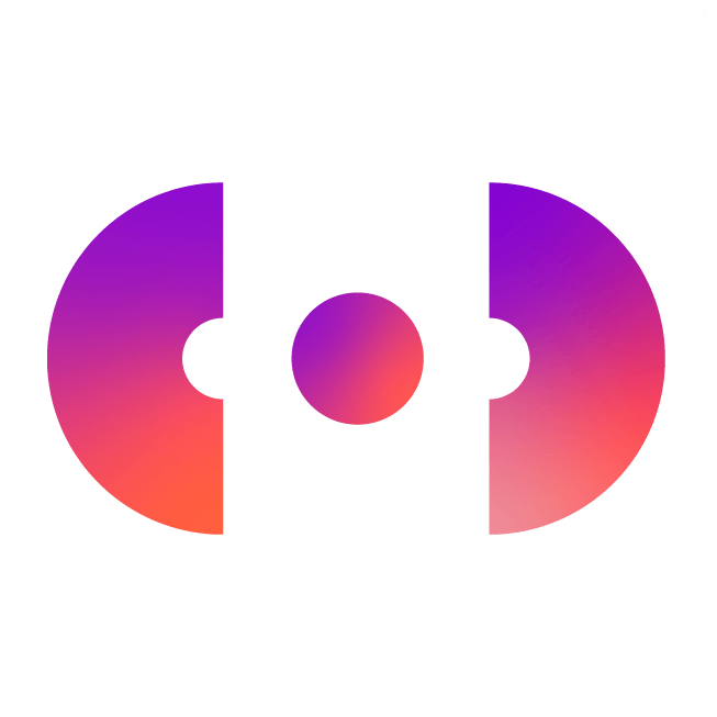 Icon resembling a hockey puck with purple, pink, and orange gradient colors, and two semicircular shapes on each side.
