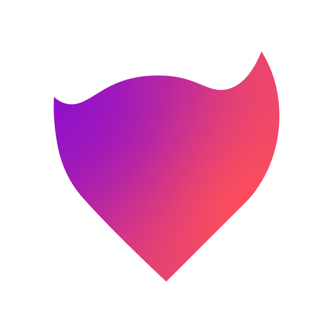 Gradient heart shape transitioning from purple to pink on a white background.