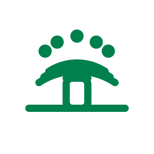 Green landline telephone icon with a curved handset and five dots above it.