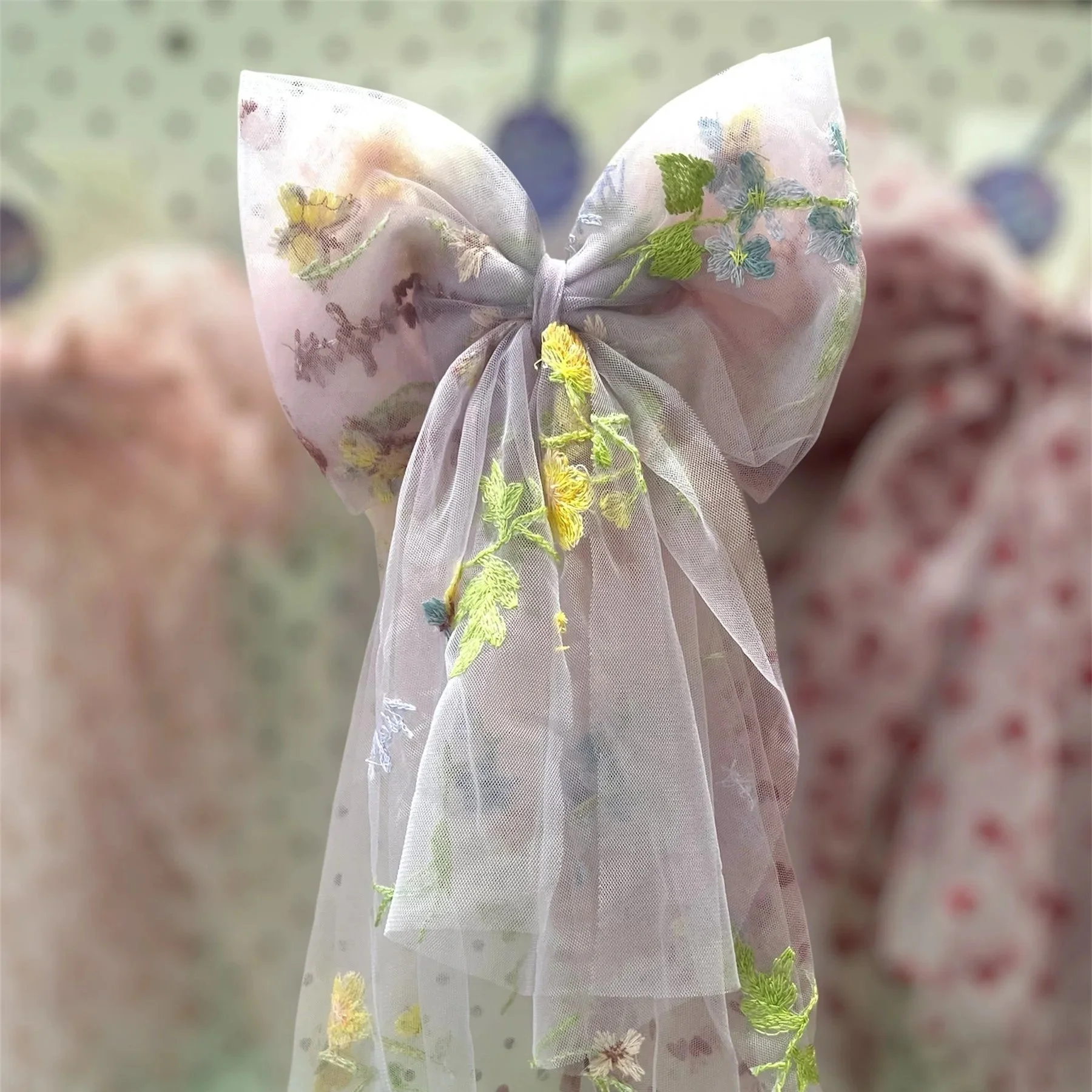 Wildflowers Violet Embroidered Hair Bow