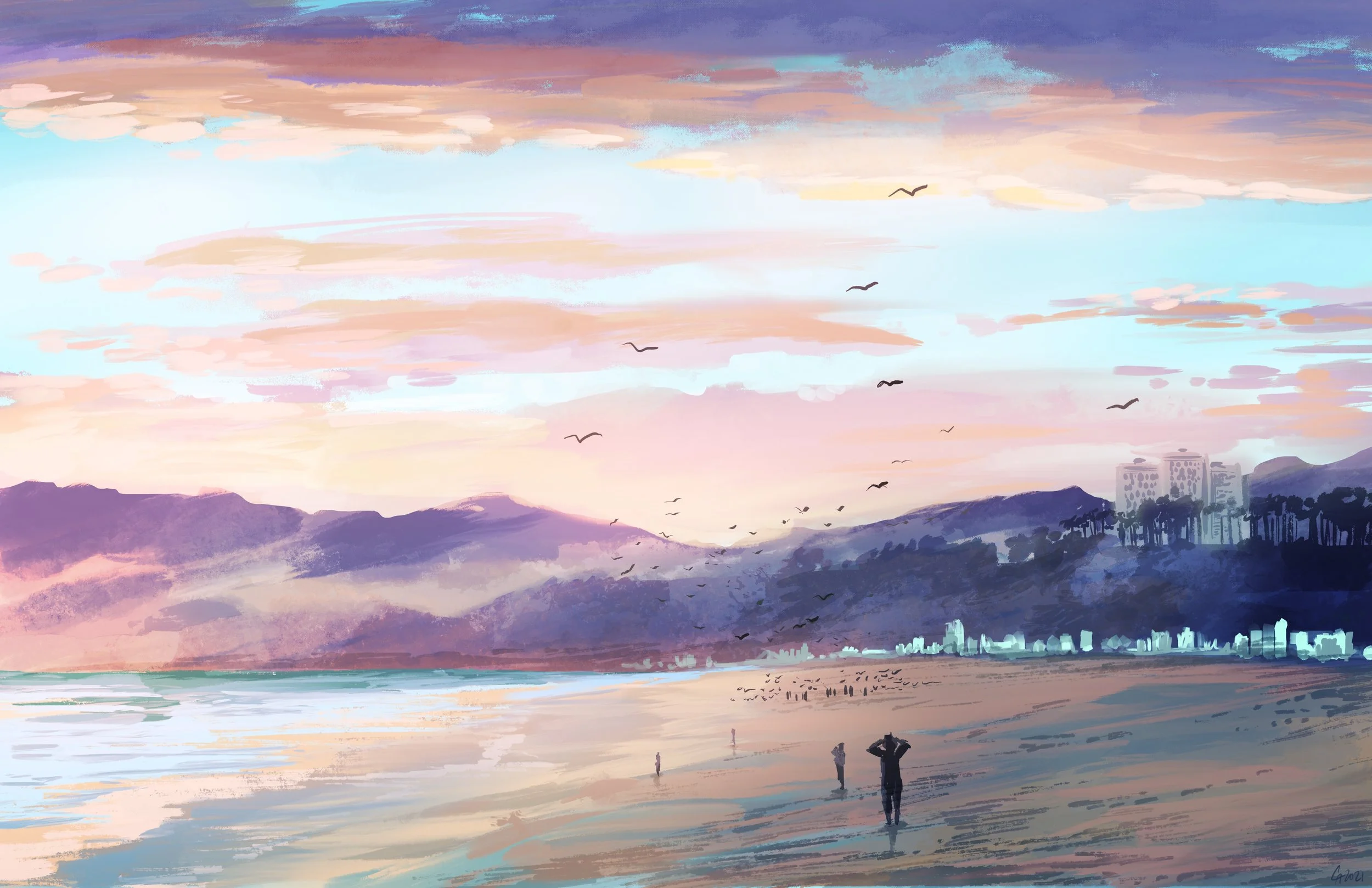 SantaMonicaWinterSunset-Birds-11x17.jpg