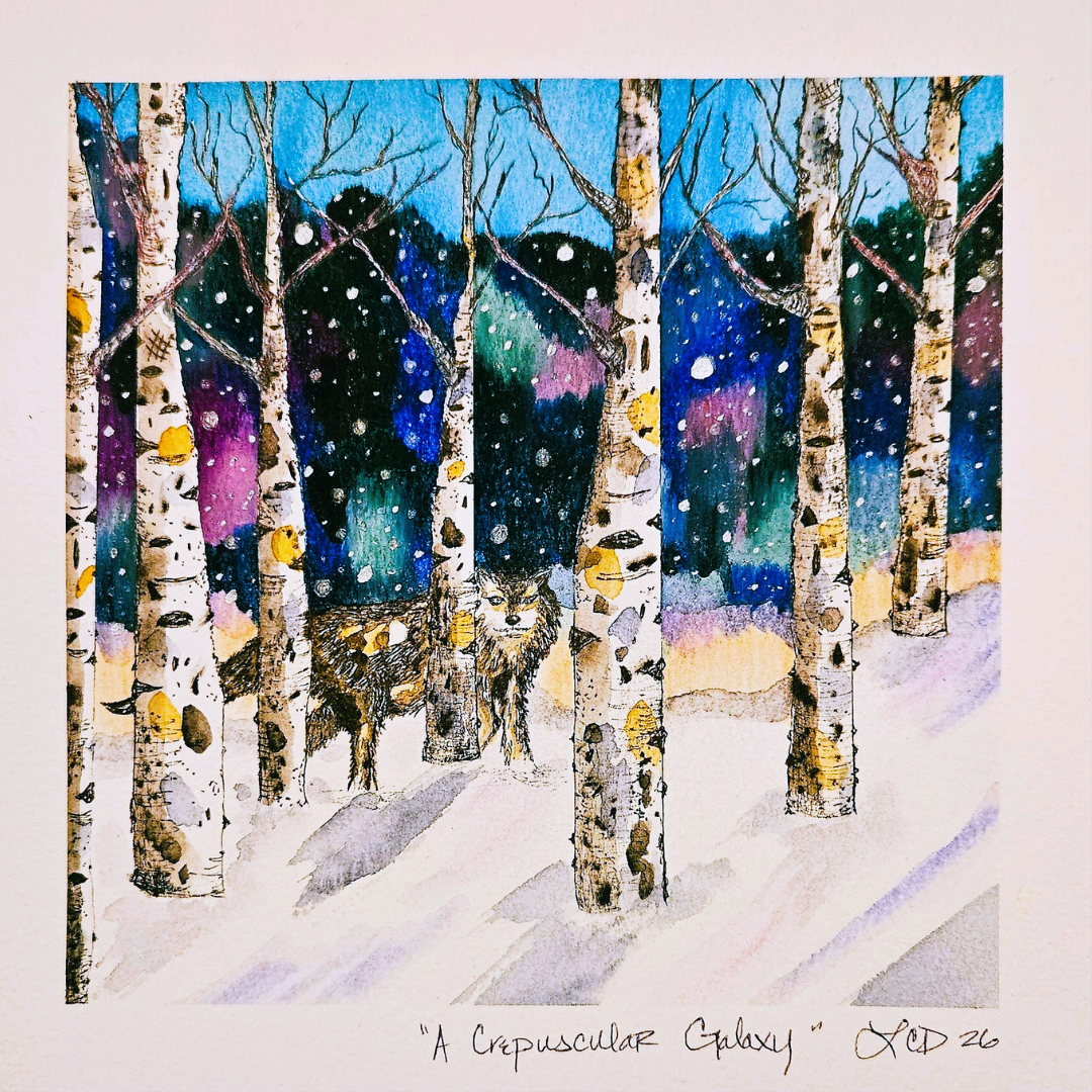 A Crepuscular Galaxy,
Watercolor, gouache, marker, pen, acrylic marker, metallic, and oil pastel
2026
Lisa DeLosso © all rights reserved