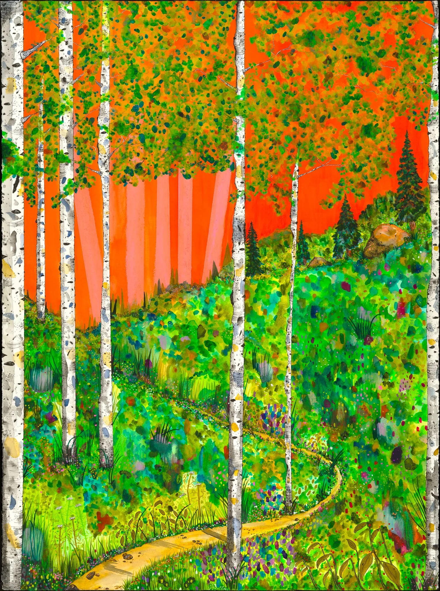 Trail Magic,
Watercolor, gouache, marker, pen, acrylic marker, Sharpie, and oil pastel
2026
Lisa DeLosso © all rights reserved