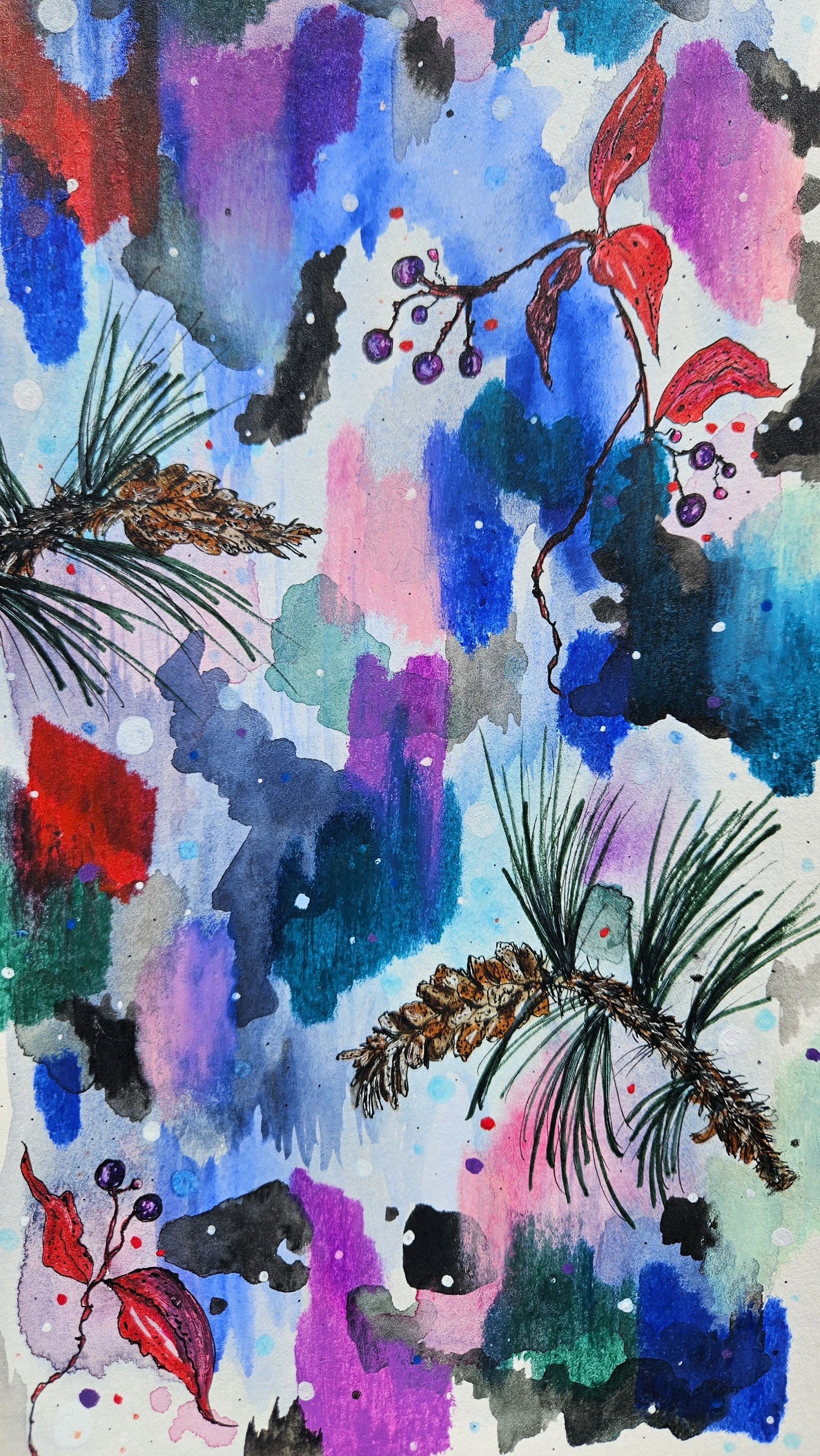 The Shoulder Seasons: Hibernal,
Watercolor, pen, gouache, acrylic marker, oil pastel, and wax crayon
2026
Lisa DeLosso © all rights reserved