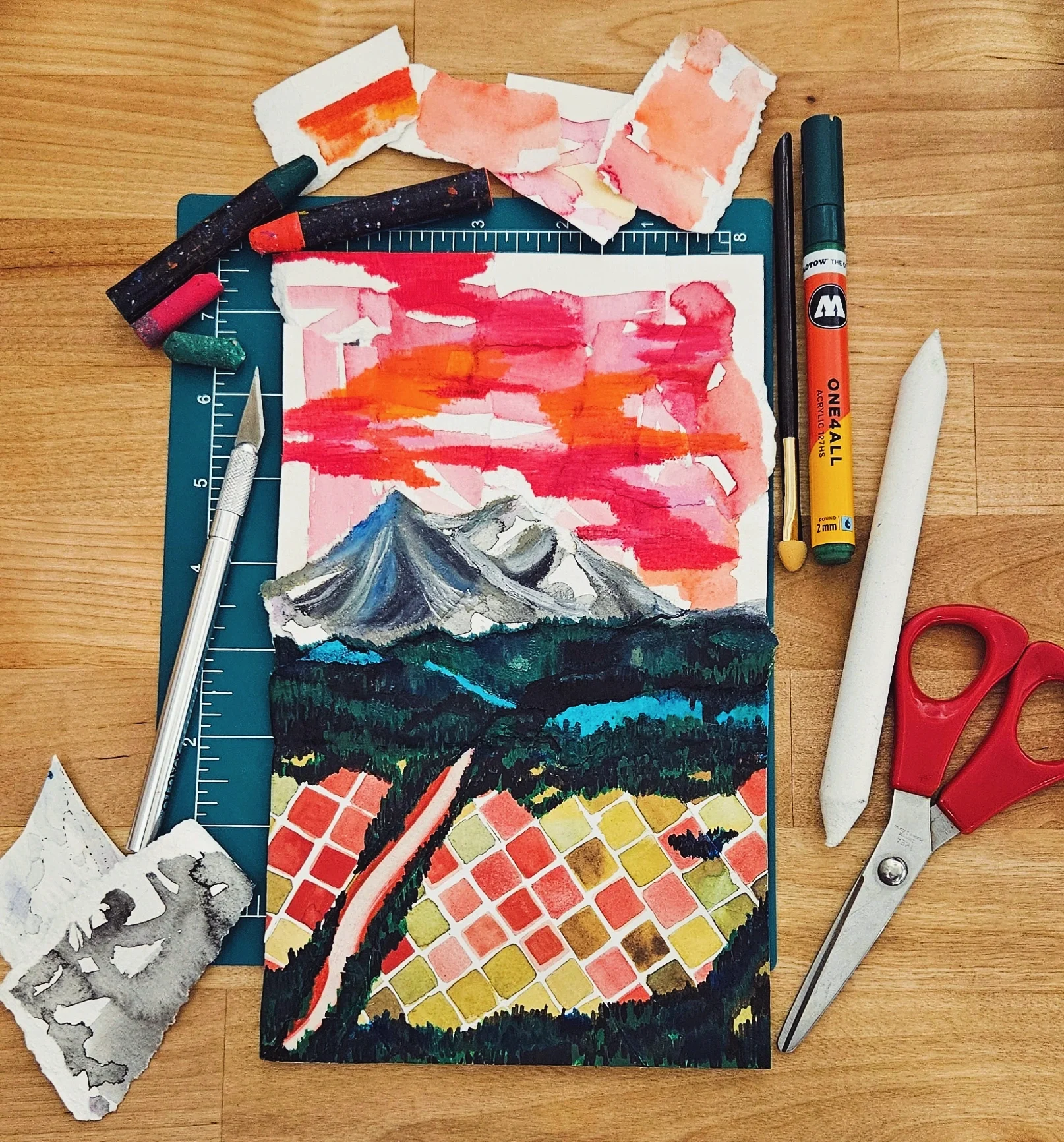 Sunset Joyride,
Watercolor remnants, gel plate printing remnants, Isa Catto gift wrap, acrylic marker, oil pastel, and wax crayon
2024
Lisa DeLosso © all rights reserved