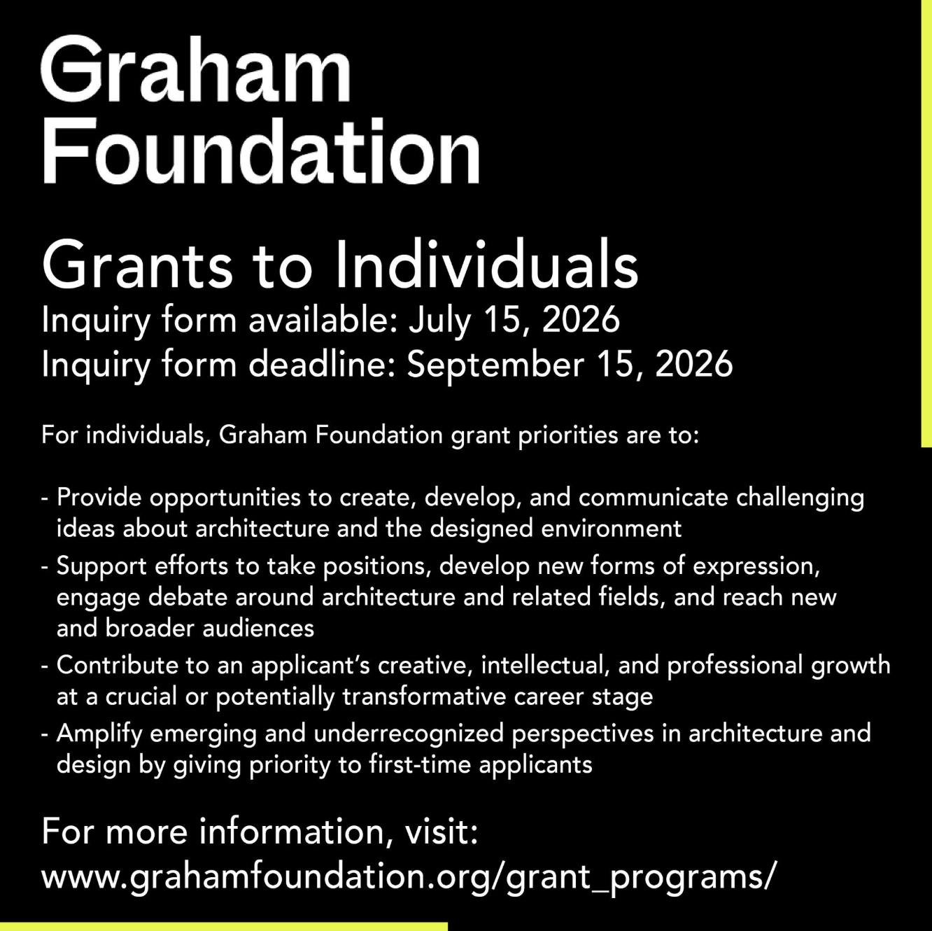 Graham Foundation - Individual Artist Grants