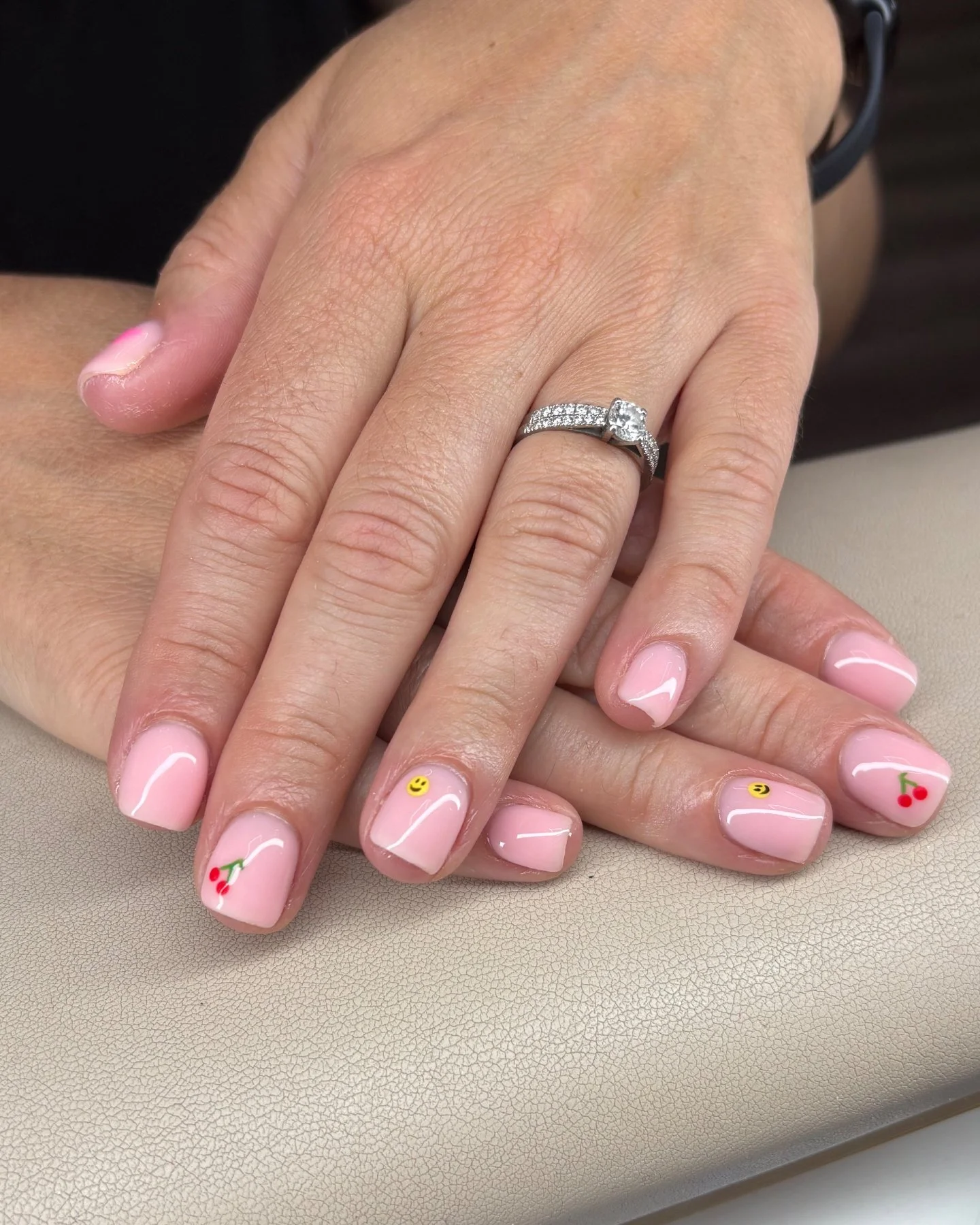 Pretty in pink with the sweetest little details. 💕🍒✨

Glossy builder gel, soft pink perfection &amp; the cutest cherry and smiley accents &mdash; simple, but still so fun. 💅🏼

#BuilderGelNails #BuilderGel #BIABNails #PinkNails #CherryNails #NailI