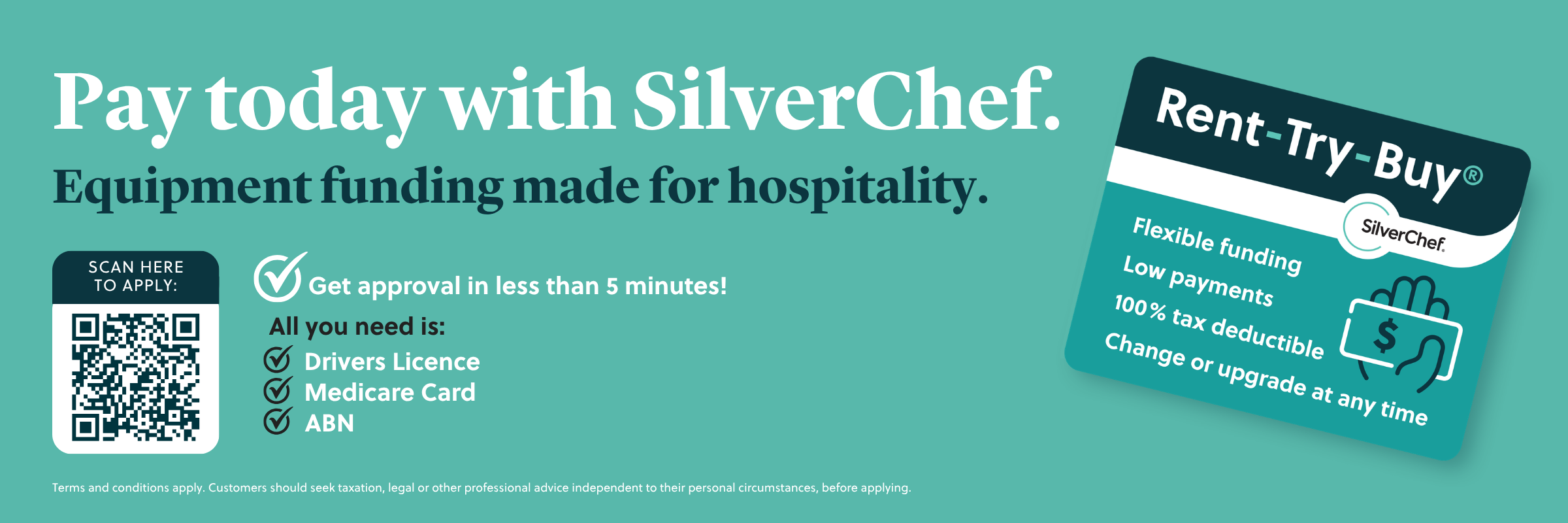 Pay today with SilverChef - equipment funding for hospitality, Rent-Try-Buy finance