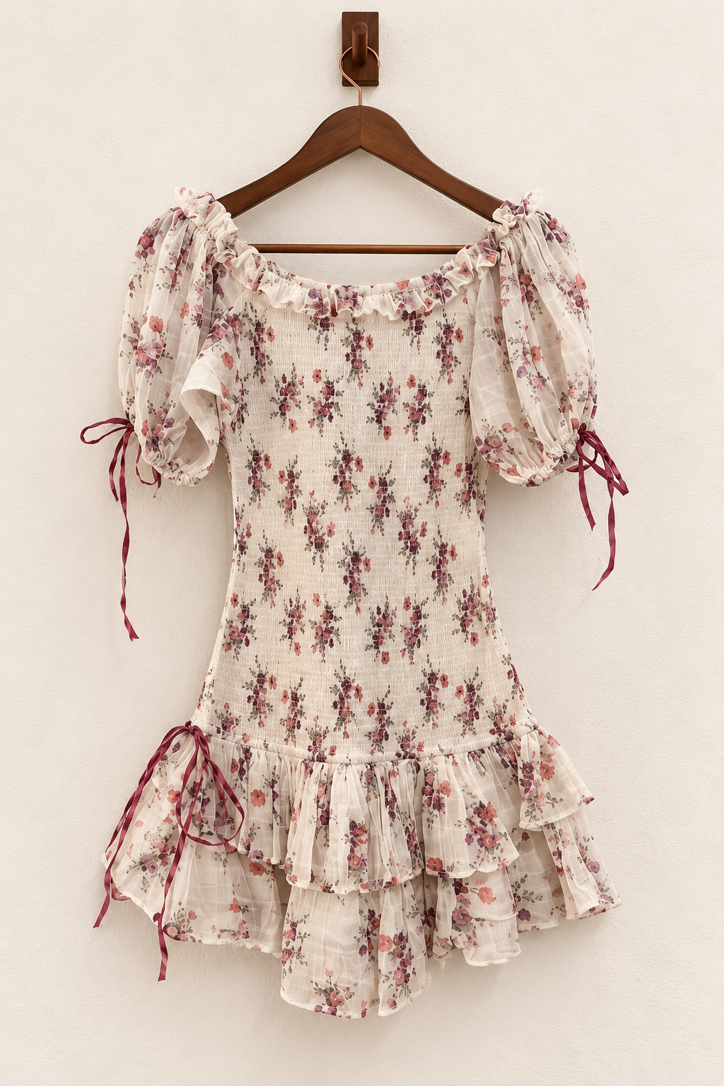 LoveShackFancy Floral Smocked Ruffle Mini Dress – Floral - Excellent Condition - XS