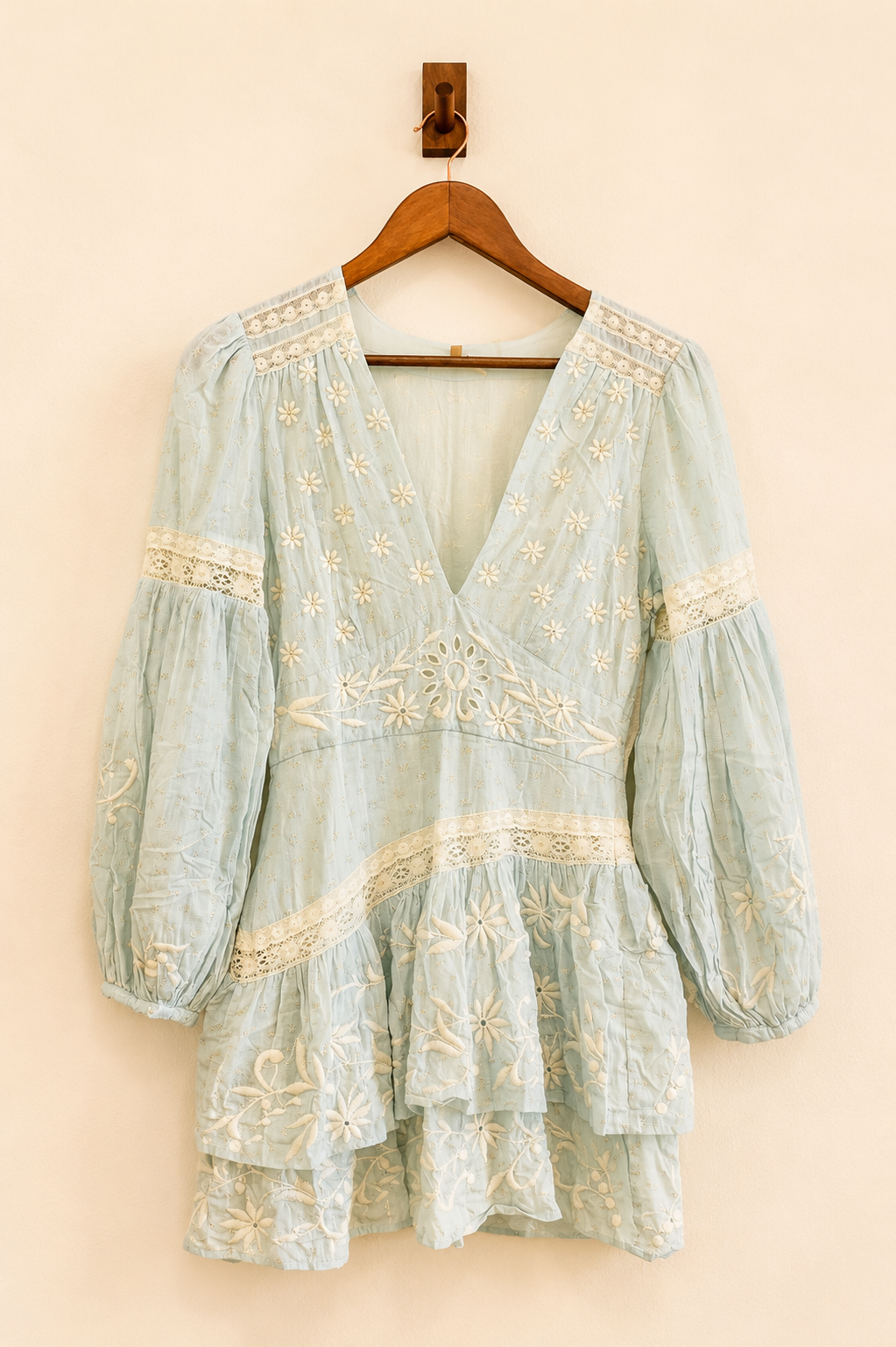 LoveShackFancy Ruffle & Embroidered  Mini Dress – Pink Blue Floral - Excellent Condition - Size 2