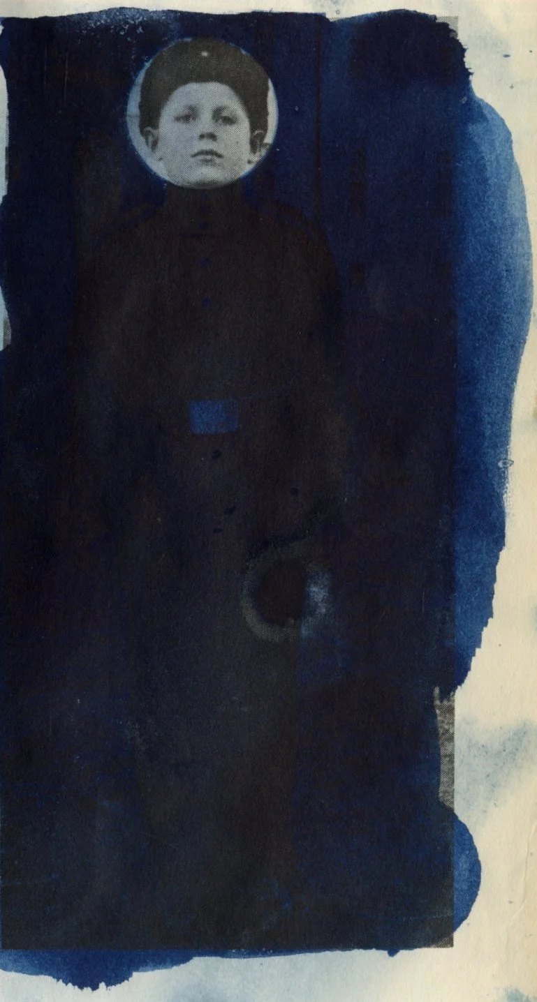Cold Boy, Cyanotype on Book page, Red Jordanger 2026