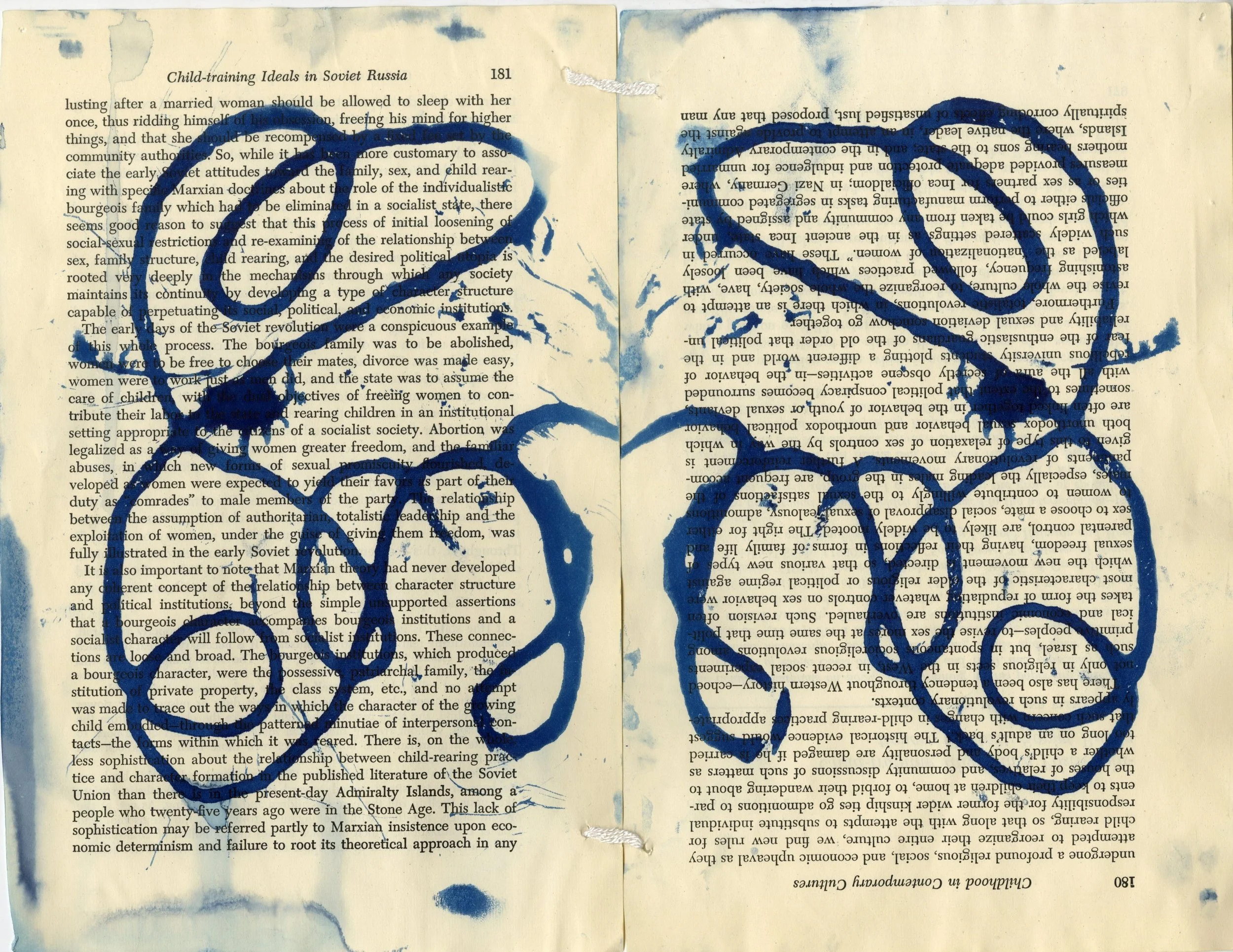 Yarn Press, Cyanotype on Book page, Red Jordanger 2026