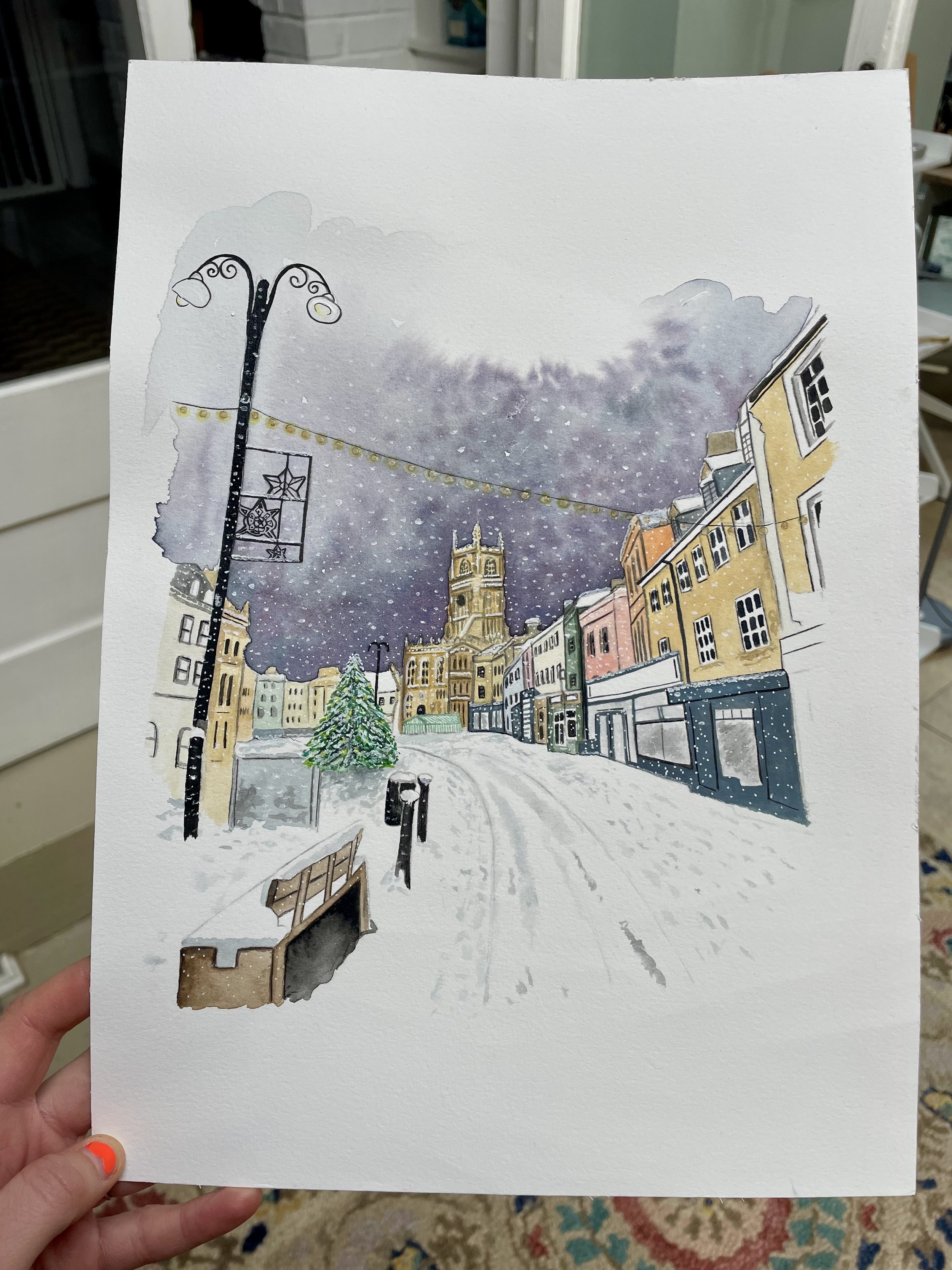 'Cirencester in the Snow' Watercolour Original Painting