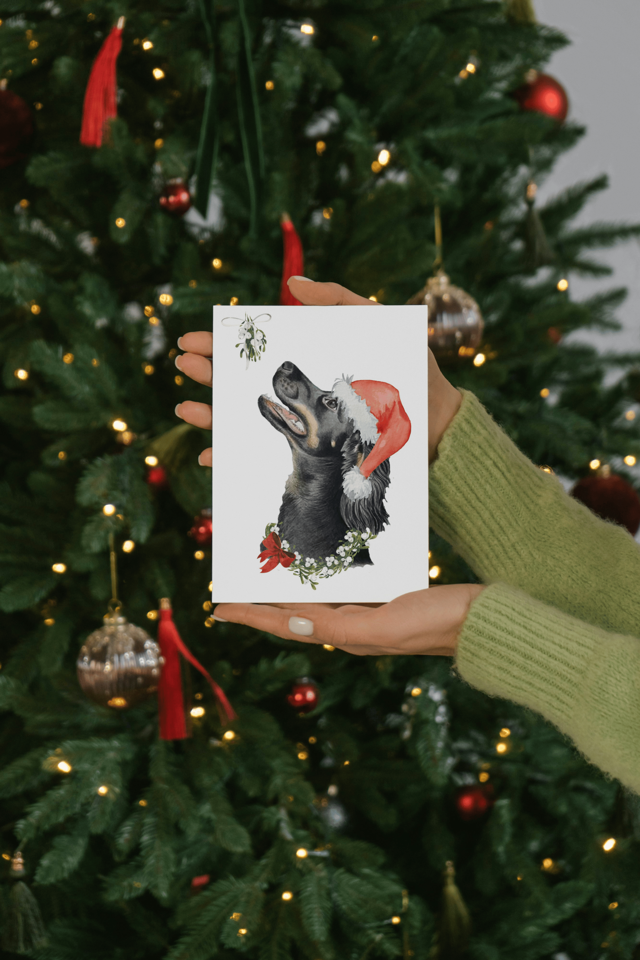 'Festive Mistletoe Spaniel' Dog Christmas Card