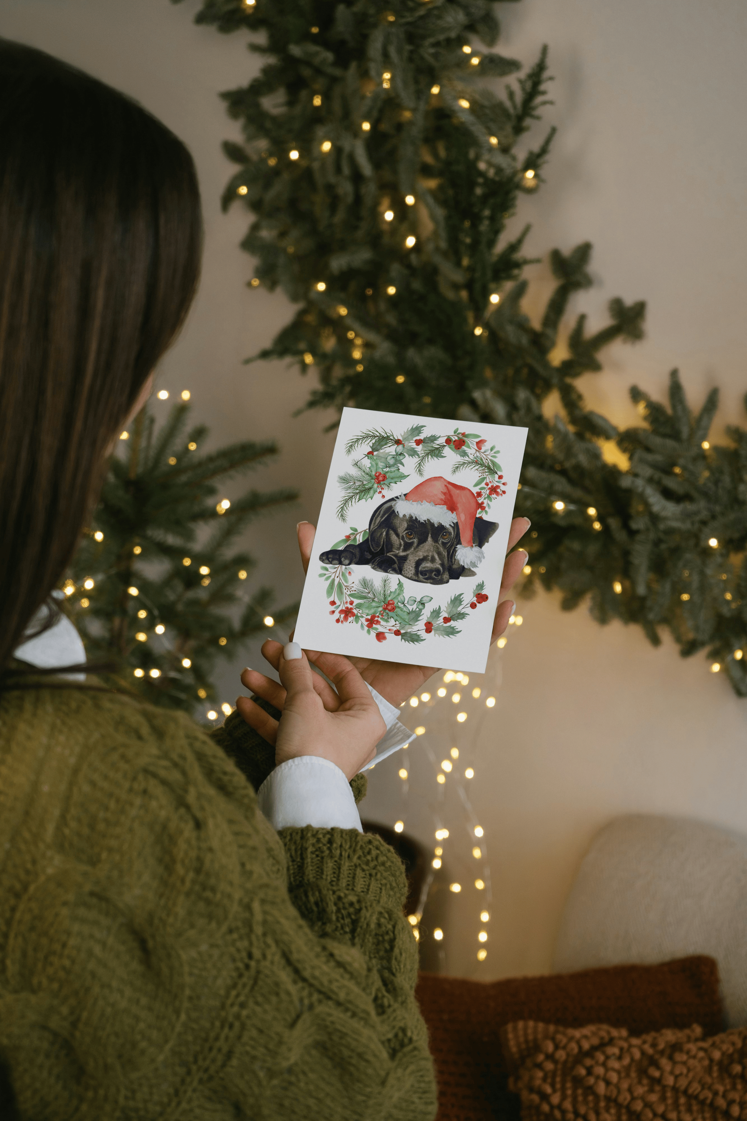 'Festive Black Labrador' Dog Christmas Card
