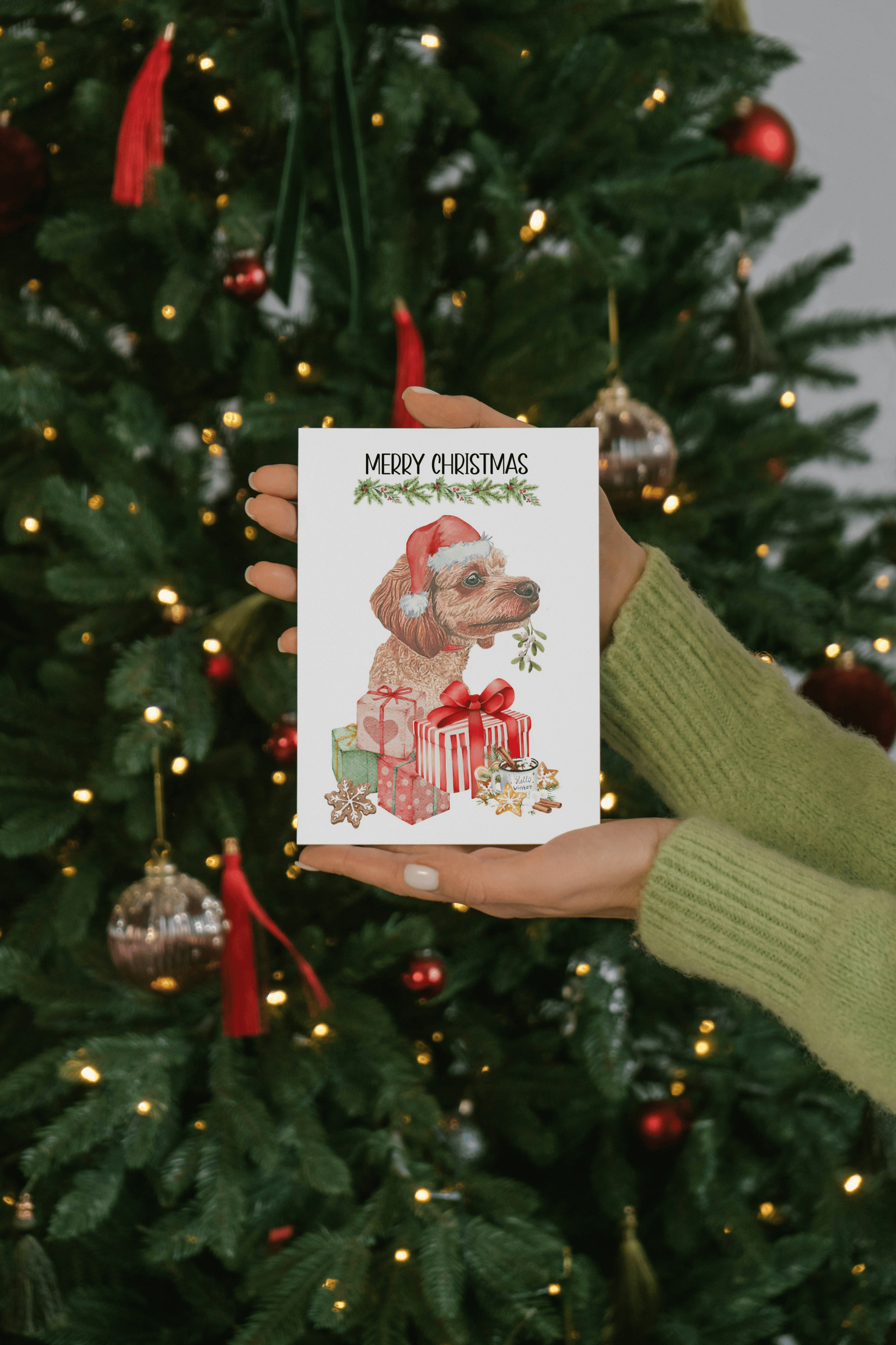 'Christmas Wishes' Santa Hat Dog Christmas Card