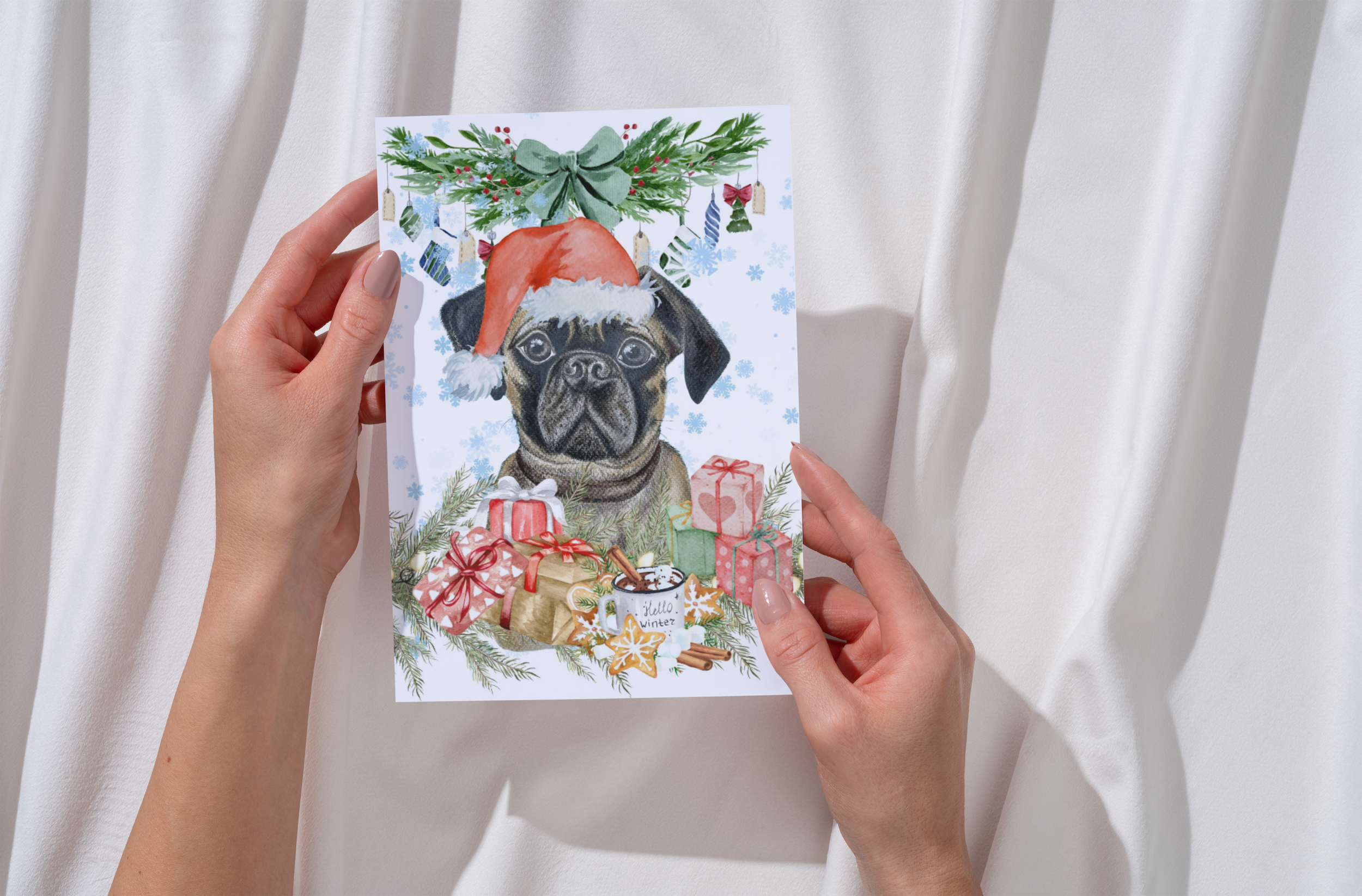 'Christmas Pug' Dog Christmas Card