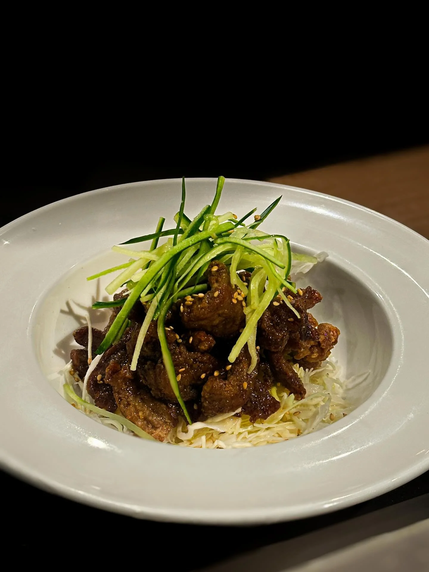 Simply Naughty&hellip;
Introducing one of our newest editions - Fried Wagyu Karubi 
Wagyu Karubi (Short-Rib) MBS9+, Sweet-Sticky Glaze served w/ Togarashi Dressed Slaw &amp; Cucumber