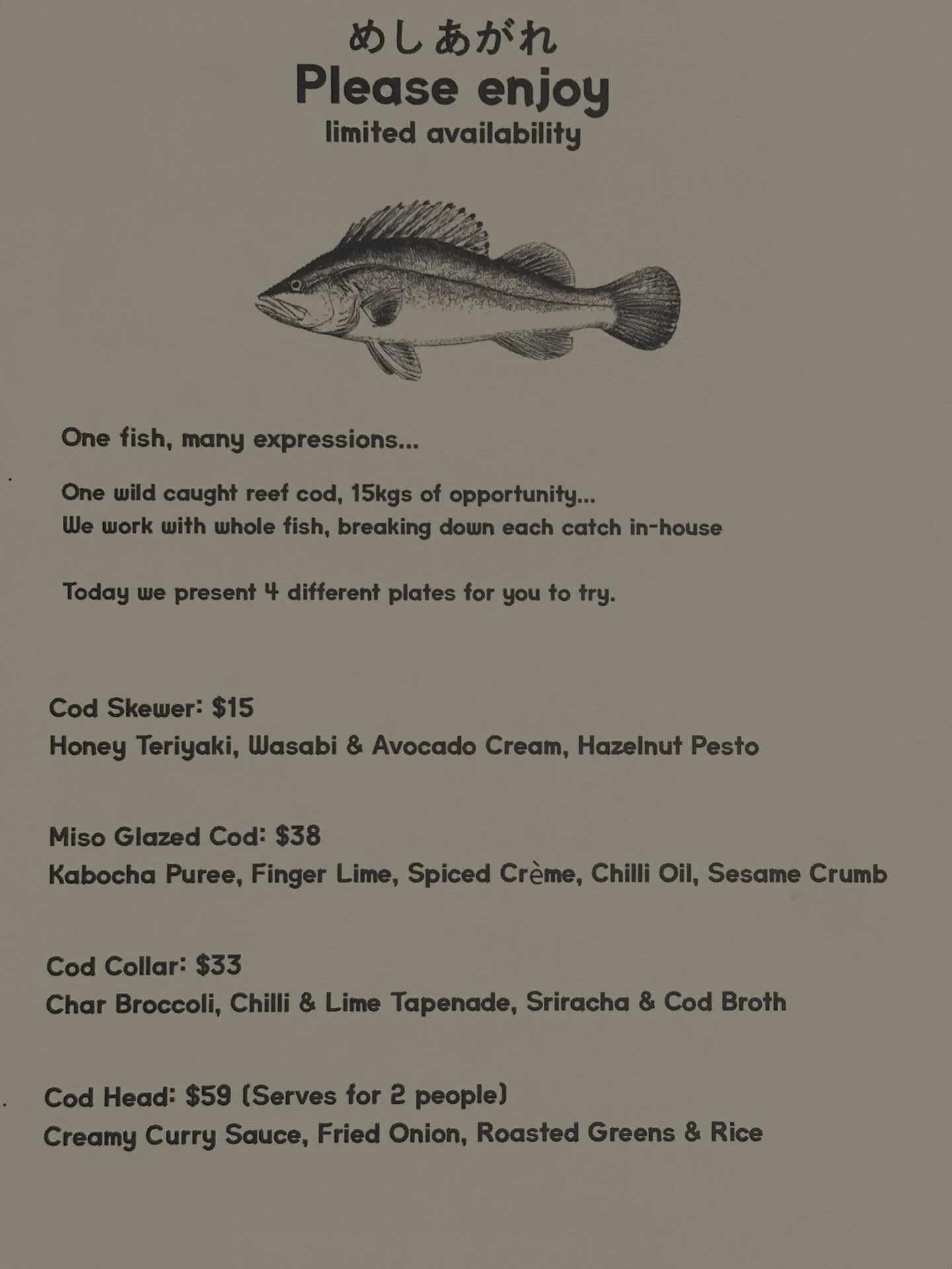 Weekend Special ‼️
This weekend only we&rsquo;re offering a selection of specials all from one 15kg Reef Cod 🥢

Book Now via Link in Bio &amp; Walk-ins Always Welcome !!

#toowoombaeats #special #cod #japaneserestaurant