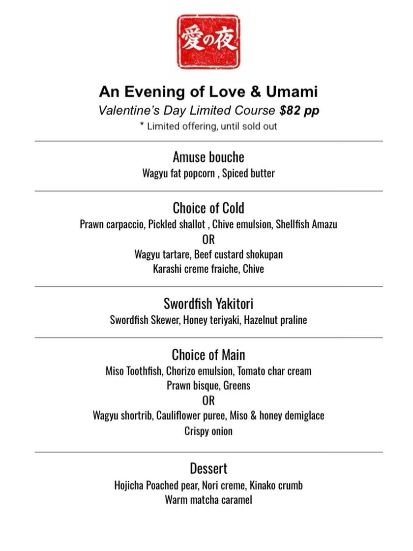 💝 VALENTINES REMINDER 💝 

With Valentines only 6 days away we&rsquo;re calling on all those wishing to get the tasting course to please give us a ring or edit your booking with the following information:
- Add &lsquo;Tasting Menu&rsquo; to your boo