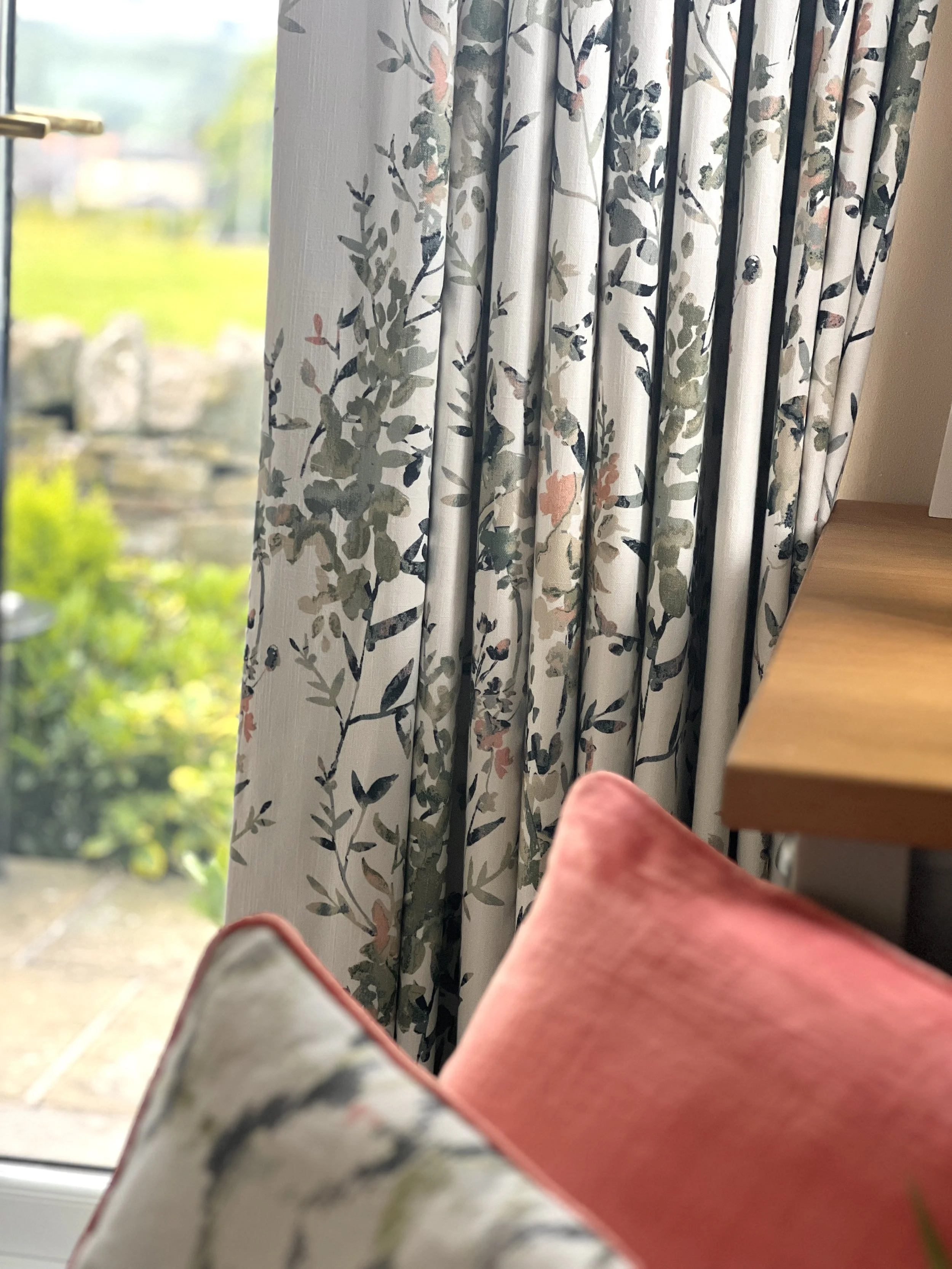 Cushion and curtain selections for living room