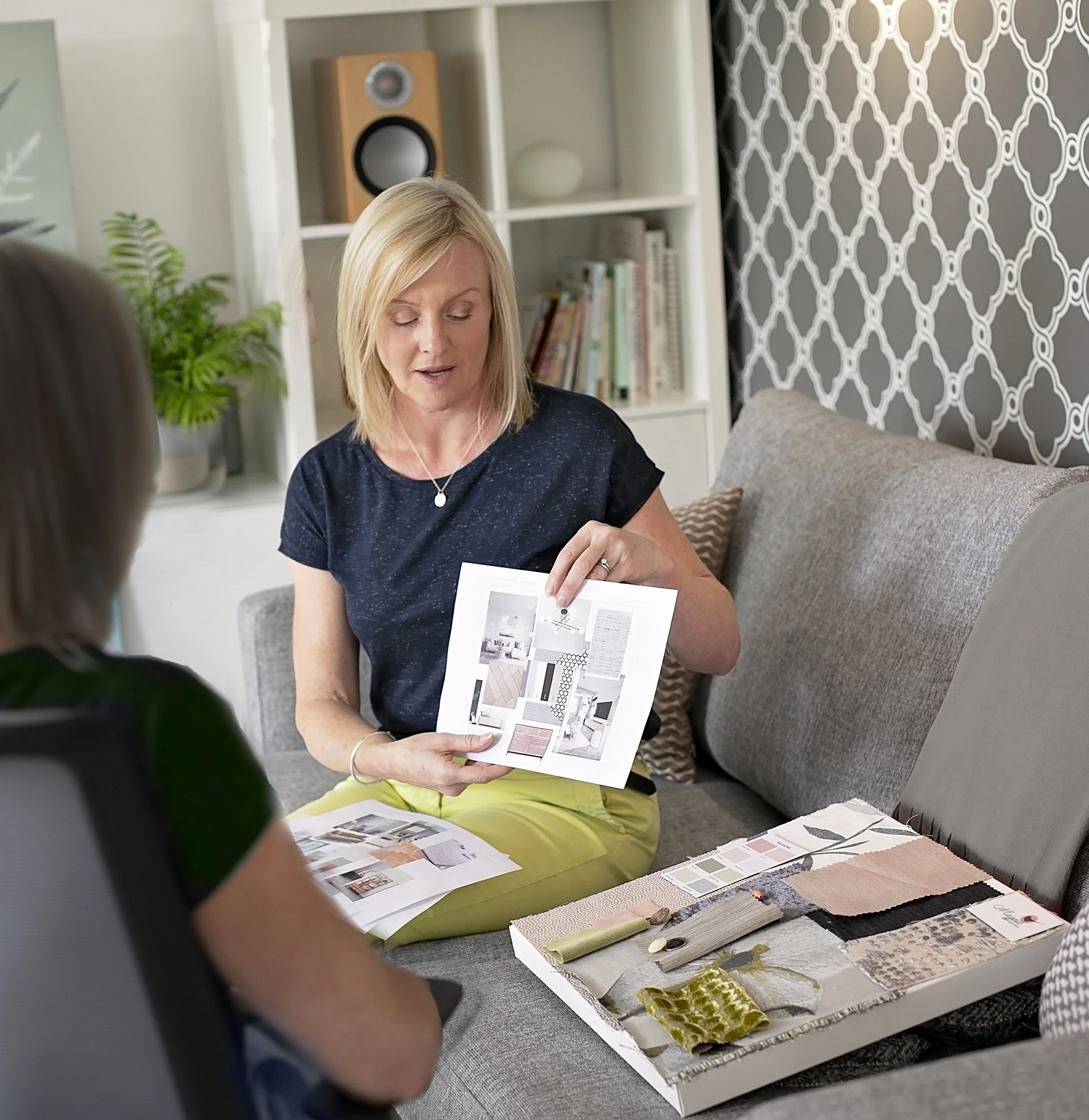 Design presentation of mood board for new living room design scheme