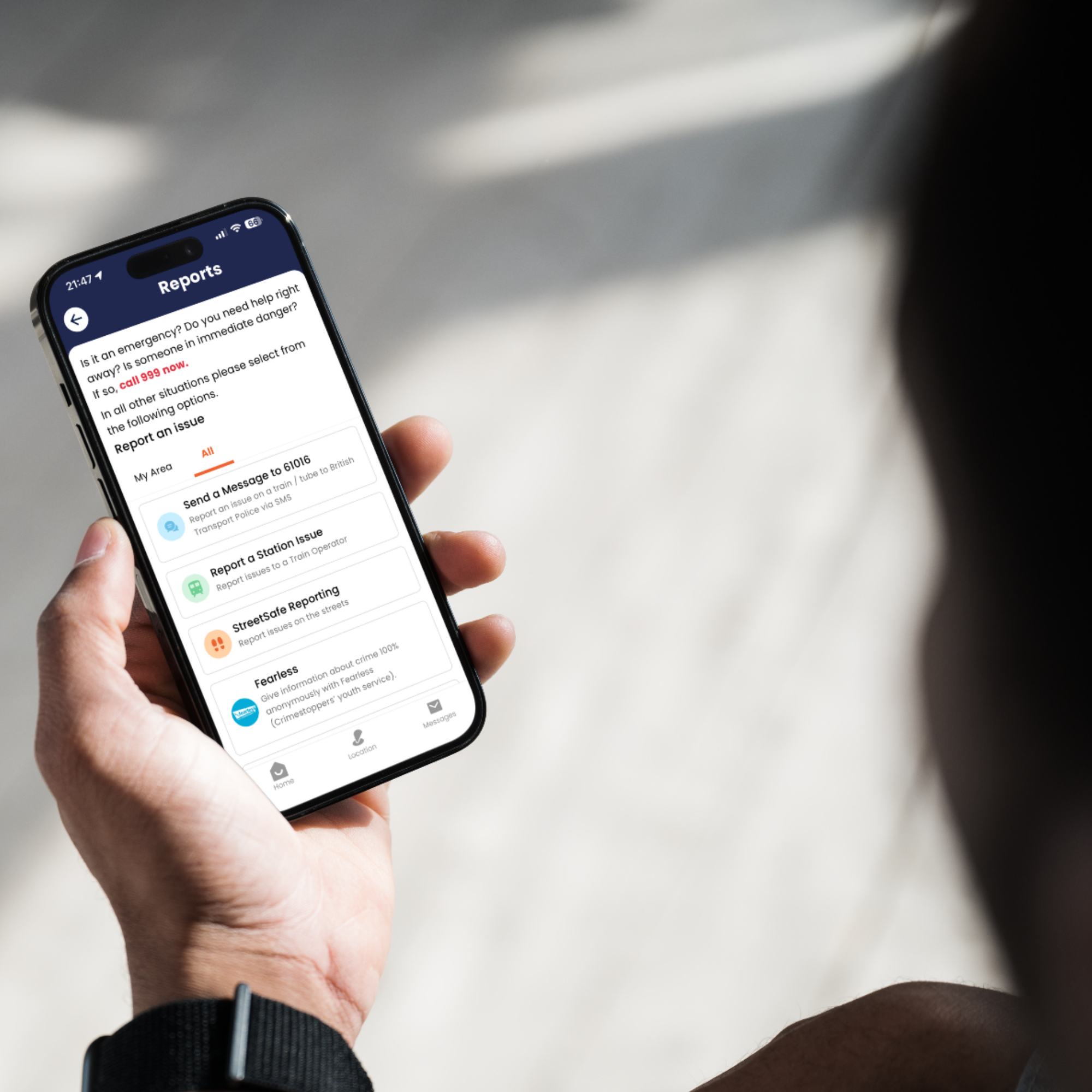 fearless reporting route accessible on imabi travel guardian app - anonymous reporting services powered by Crimestoppers but specifically aimed at the youth audience